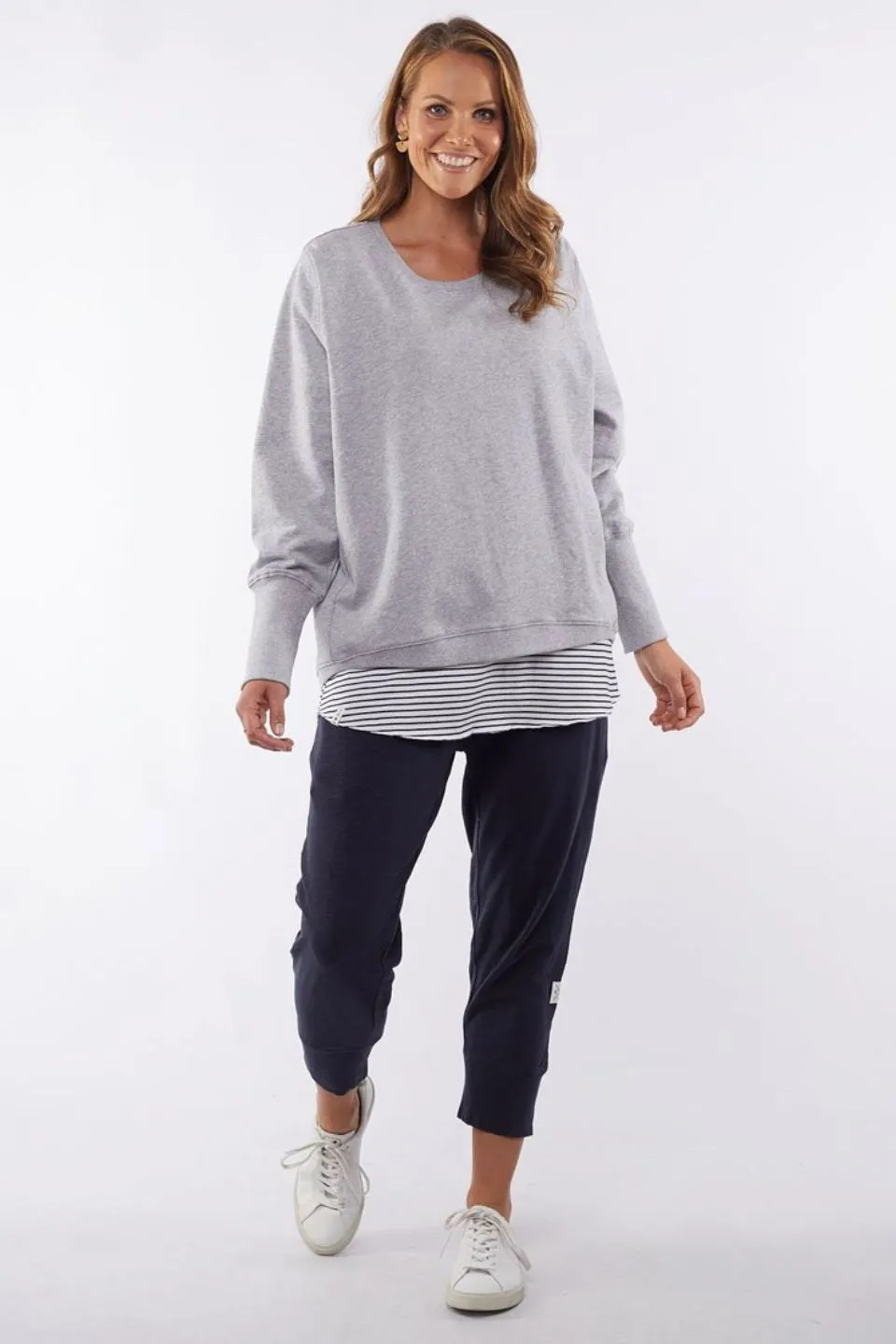 Divine Grey Marle Rib Cuff Fleece Crew