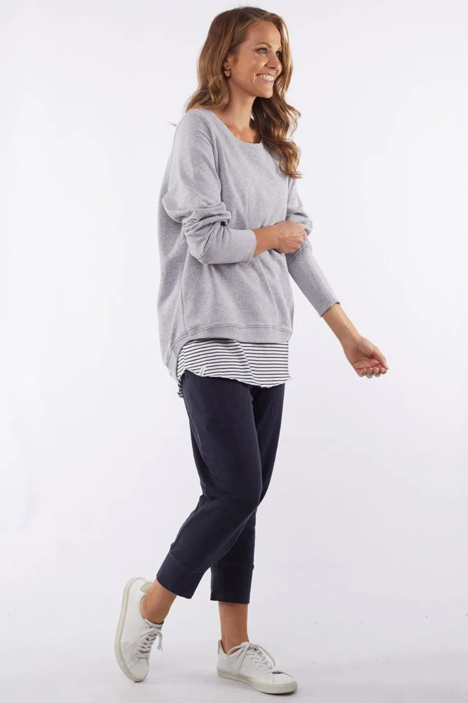 Divine Grey Marle Rib Cuff Fleece Crew