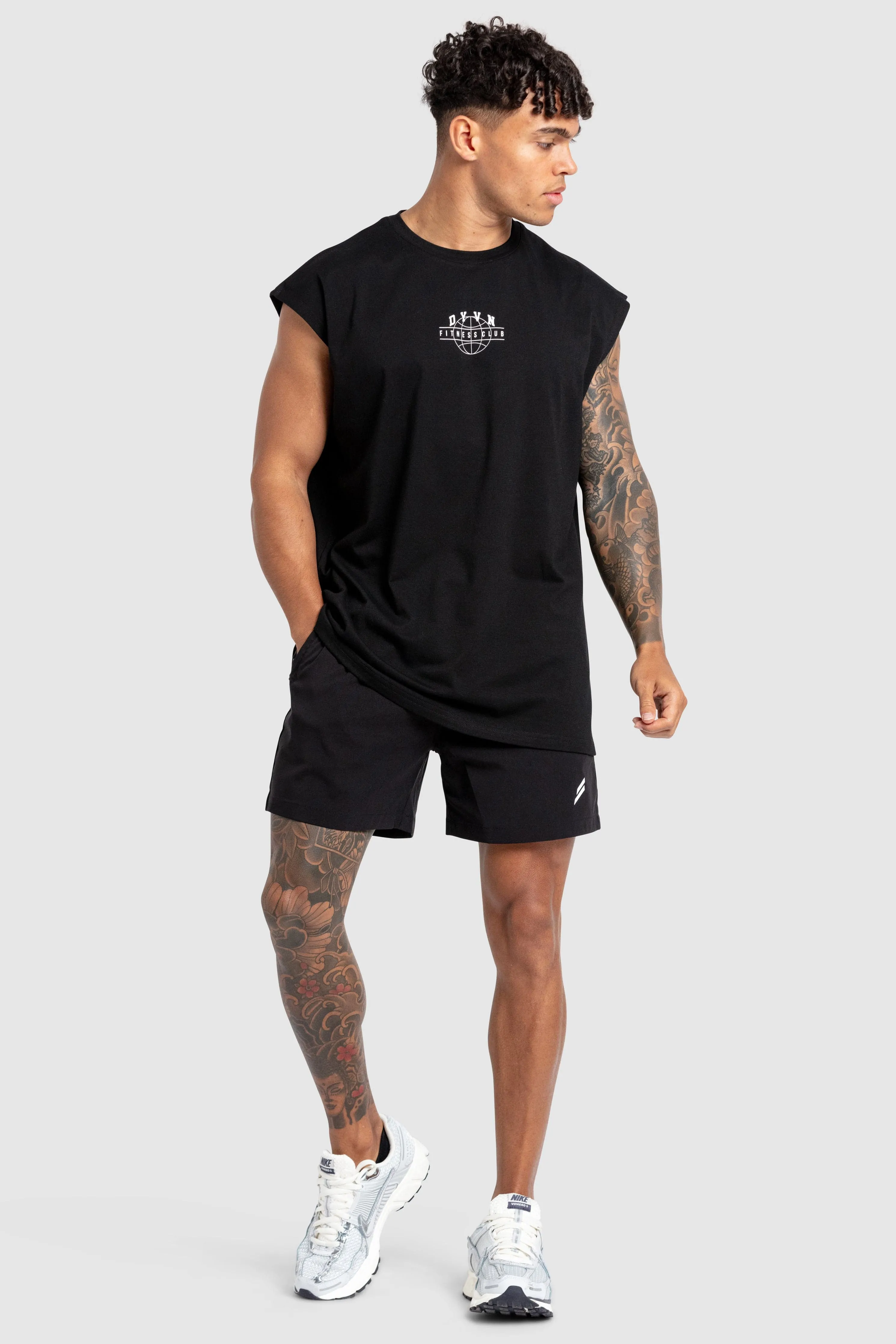 'DYVN' Fitness Club Cut Off Tank - Black