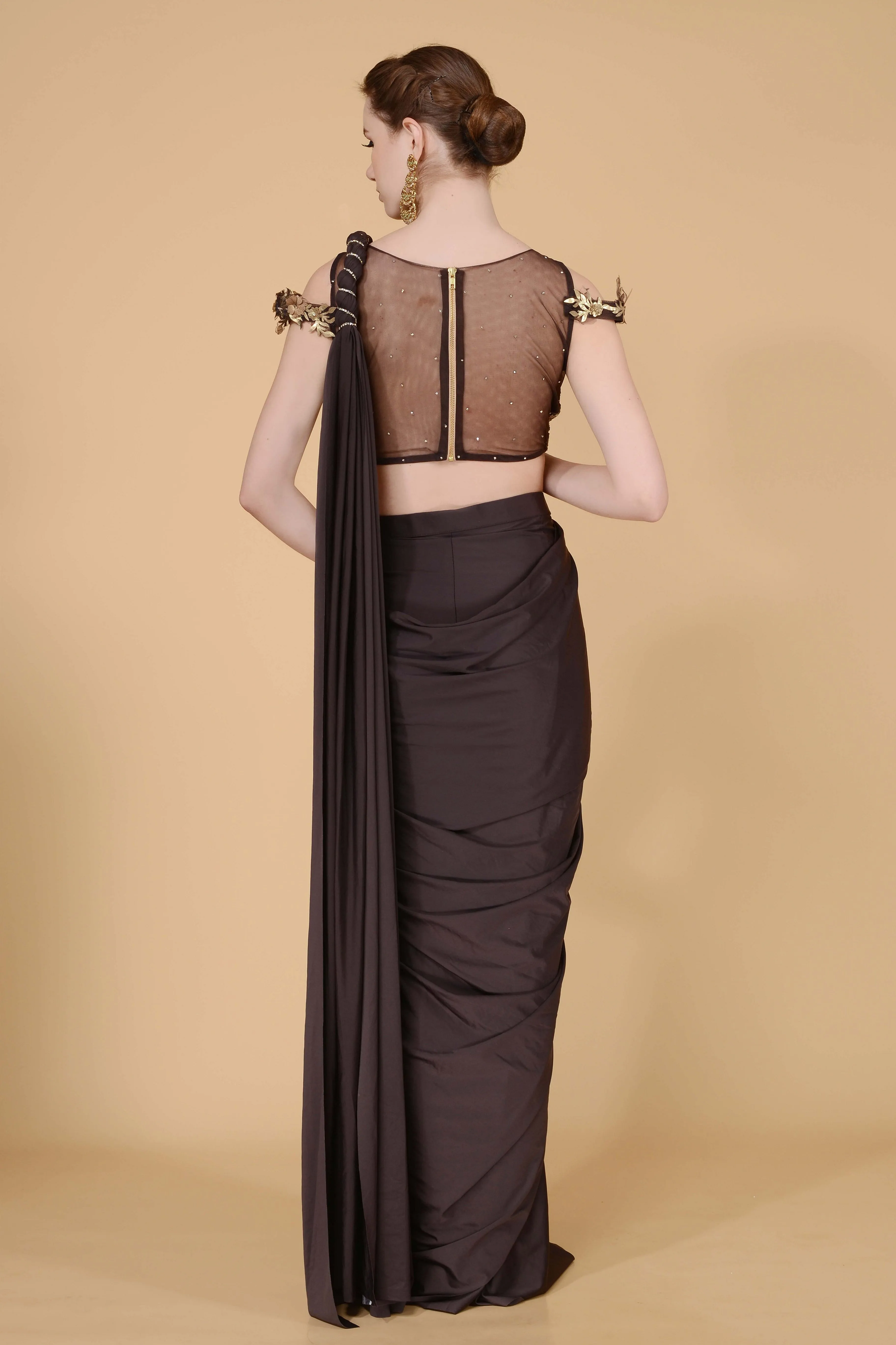 Earthy Brown Drape Saree