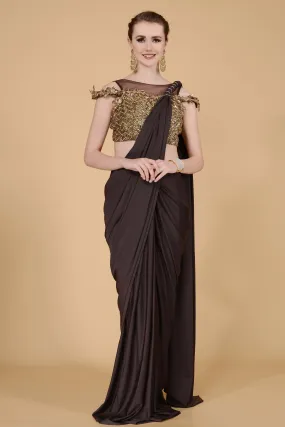 Earthy Brown Drape Saree