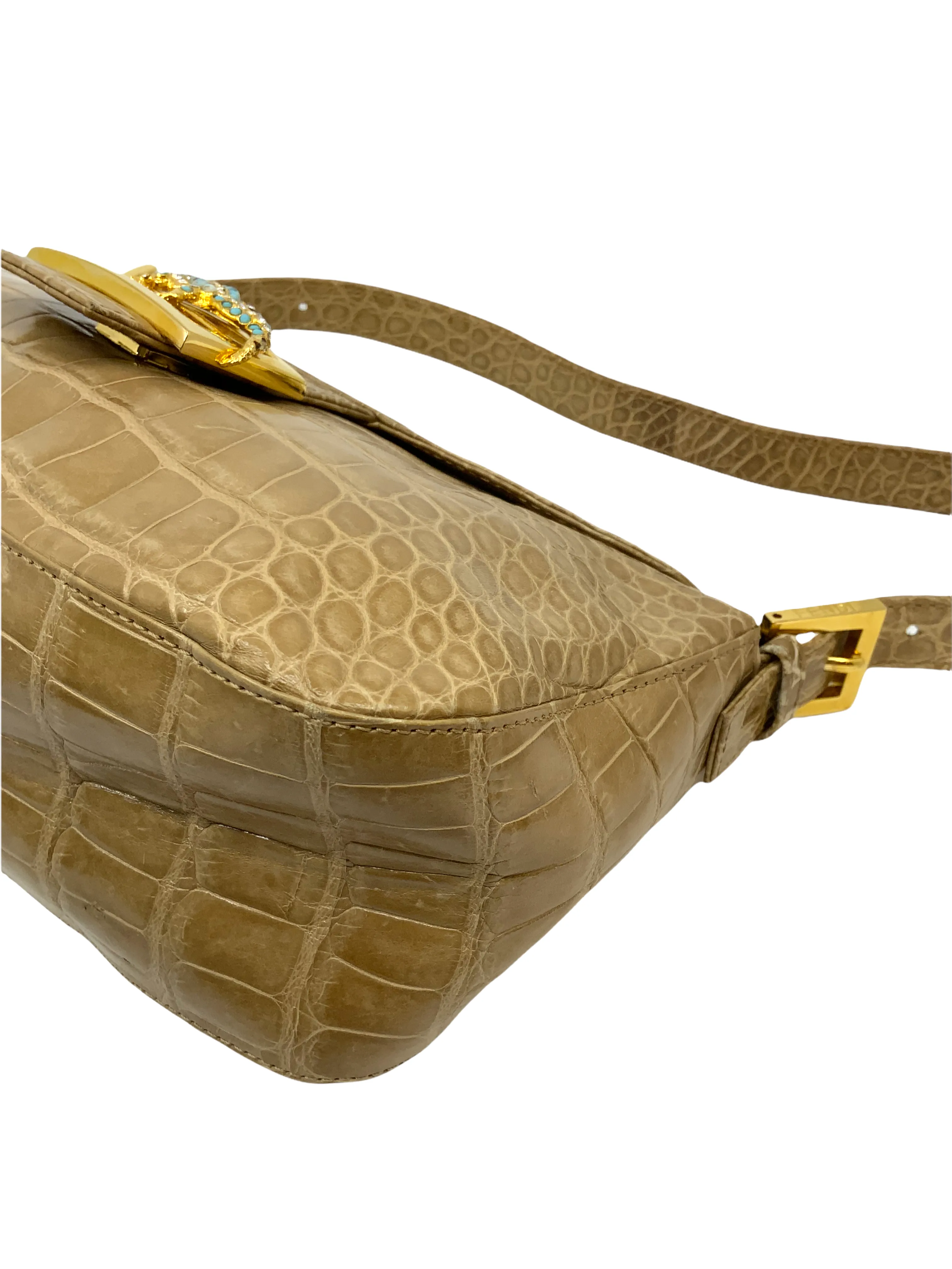 Fendi Crocodile Gecko FF Baguette Shoulder Bag