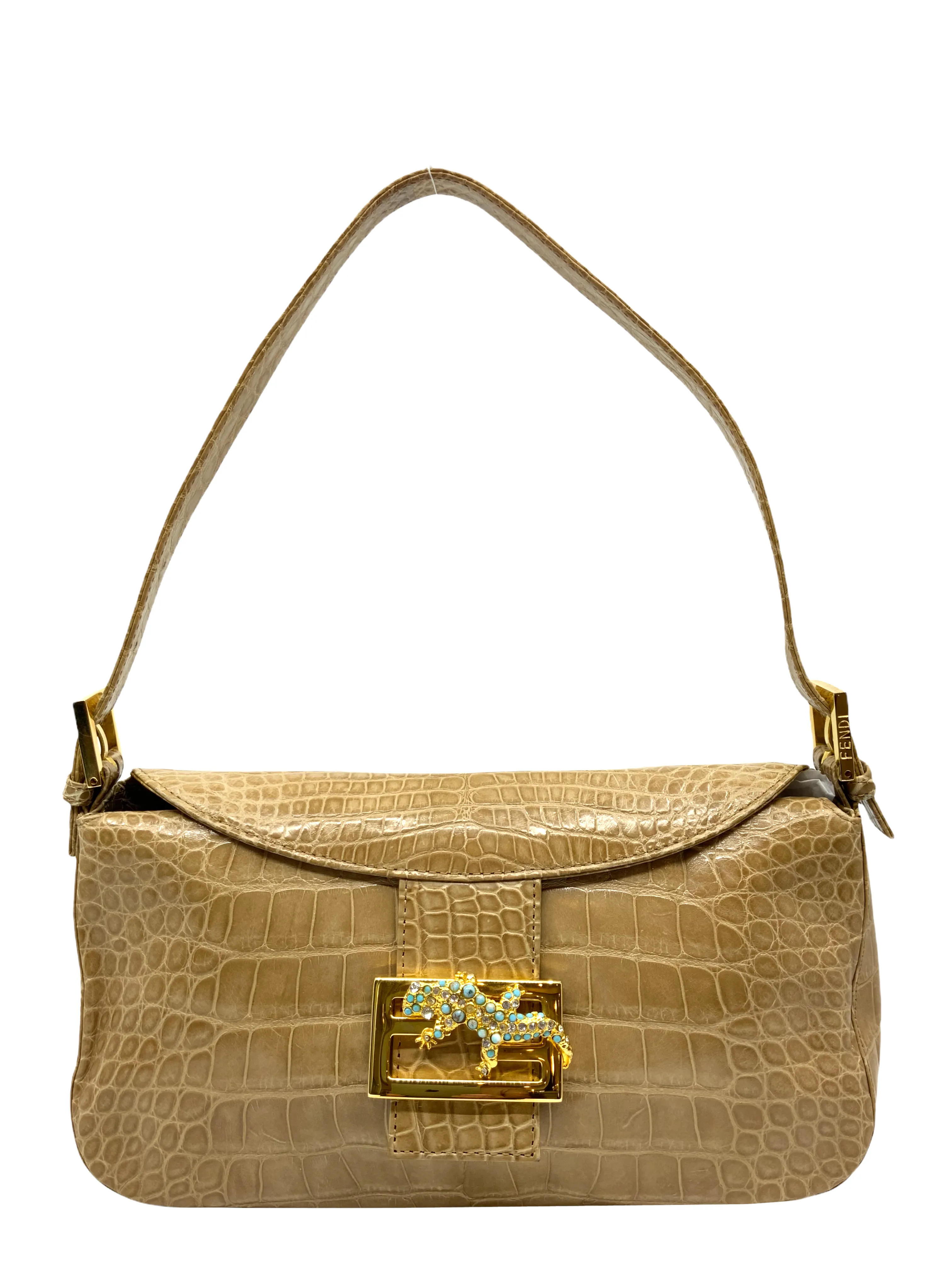 Fendi Crocodile Gecko FF Baguette Shoulder Bag