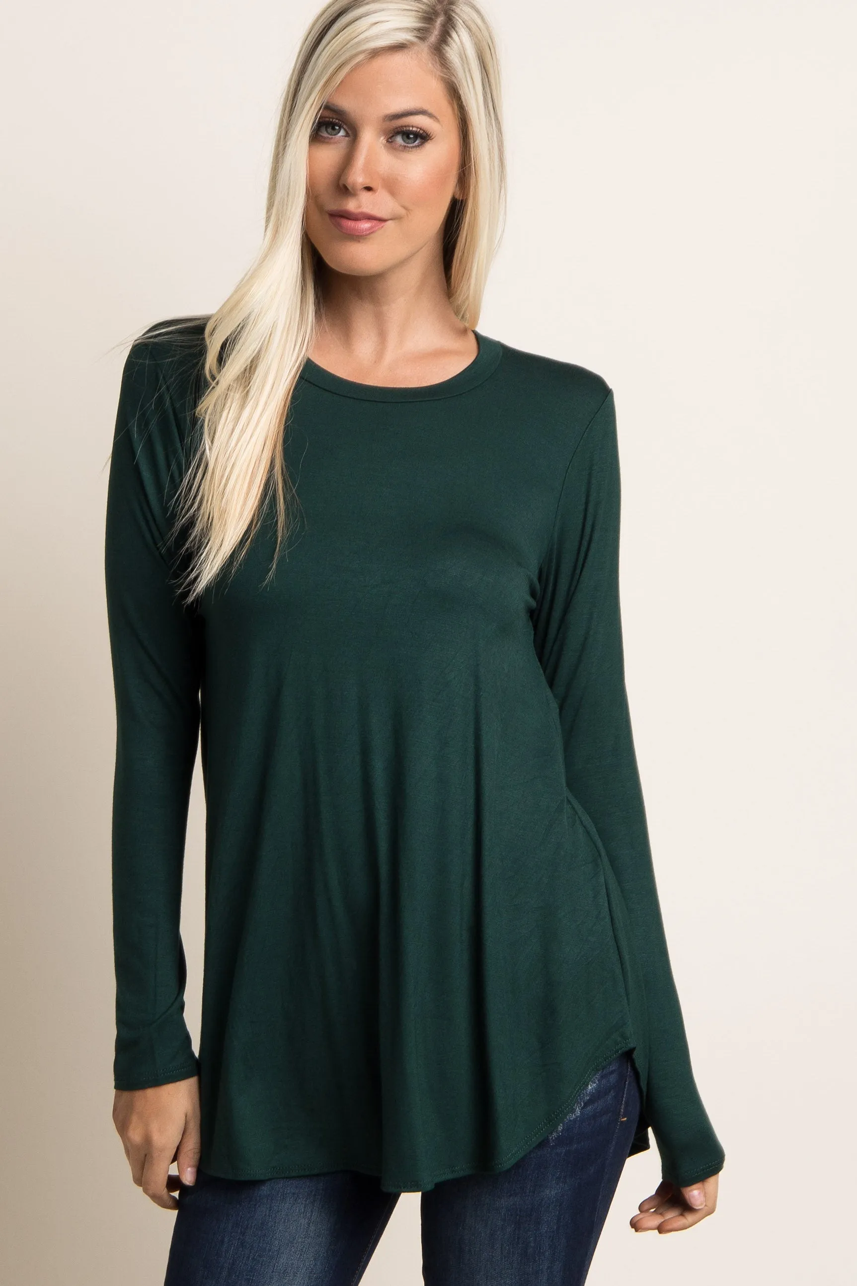 Forest Green Basic Long Sleeve Top