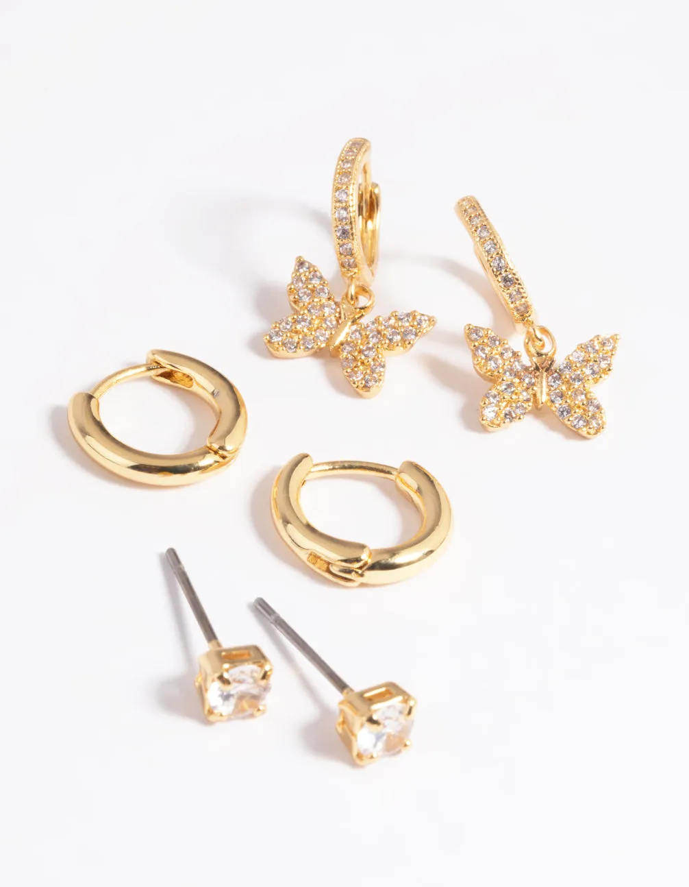 Gold Plated Cubic Zirconia Butterfly Earring Stack 6-Pack