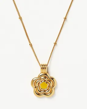 Good Vibes Engravable Enamel Flower Pendant Necklace | 18ct Gold Plated Vermeil/Lemon Yellow