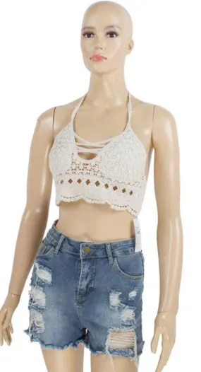 Halter Top - Crochet - Cream