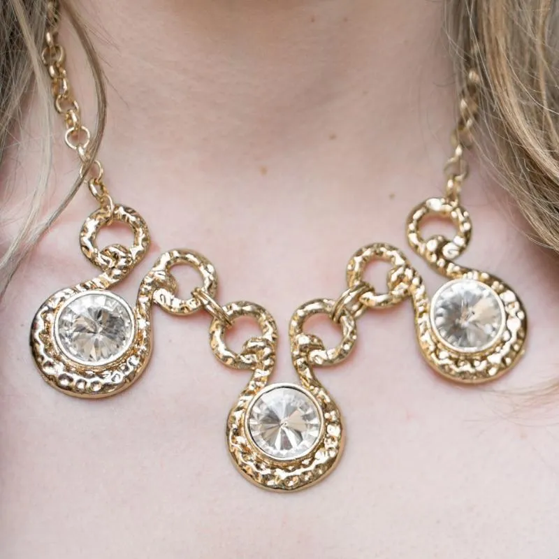 Hypnotized Gold and White Gem Statement Necklace