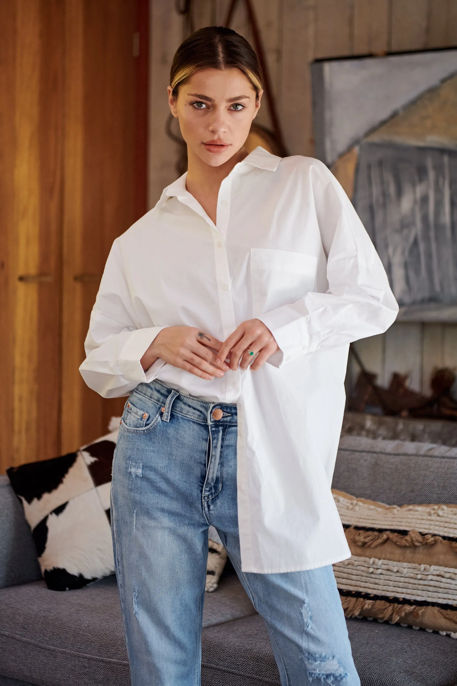 Jennifer Oversized White Button Up Shirt