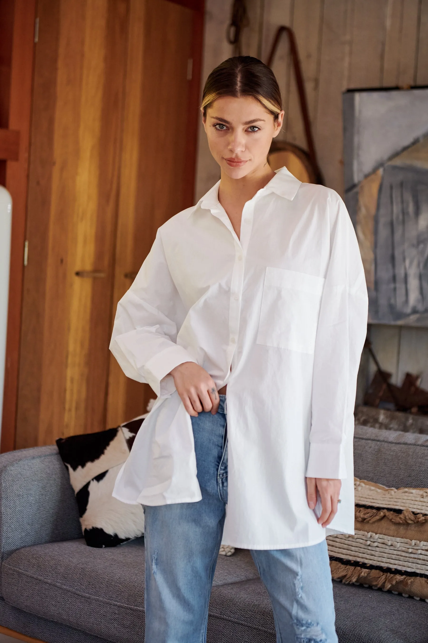 Jennifer Oversized White Button Up Shirt