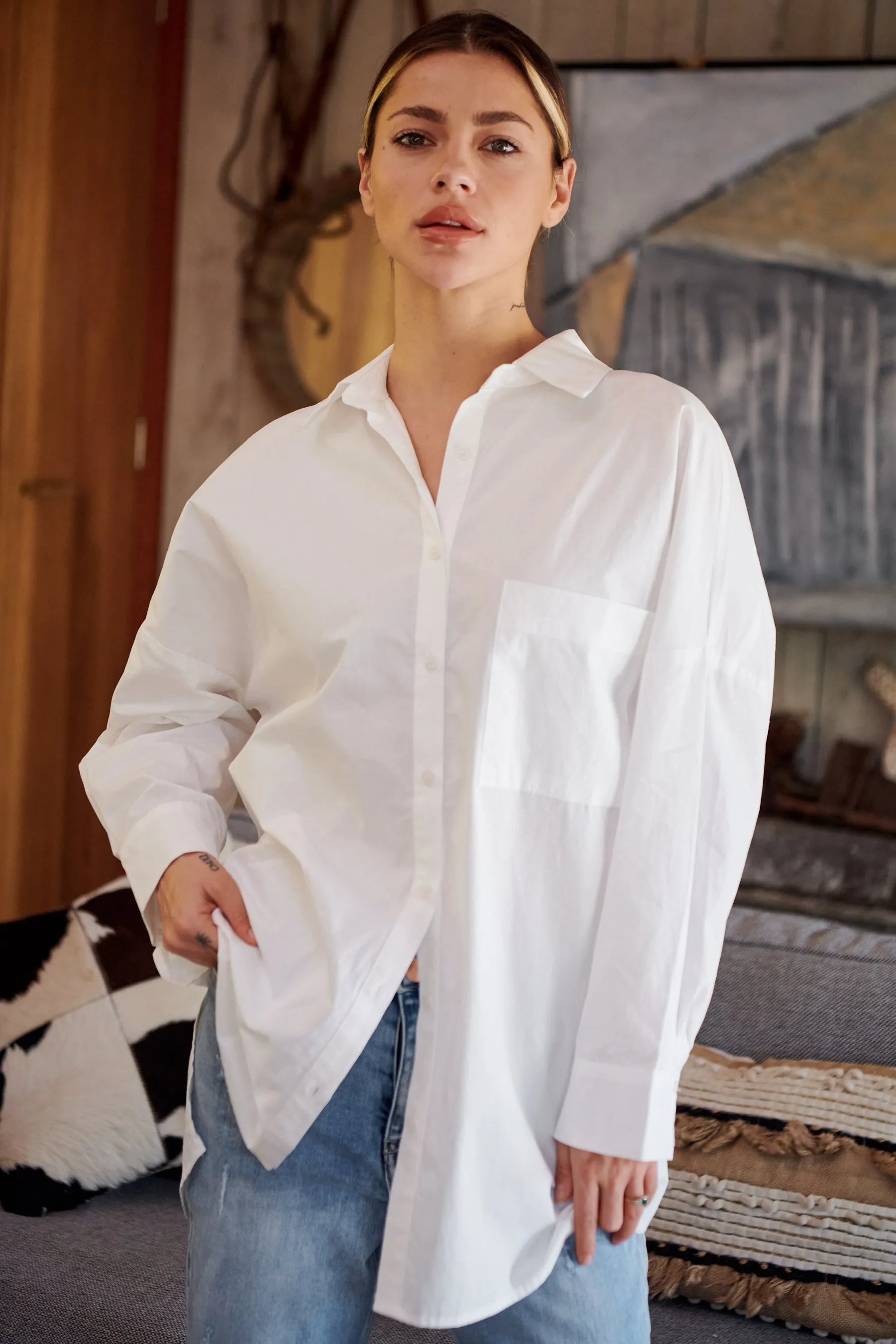 Jennifer Oversized White Button Up Shirt