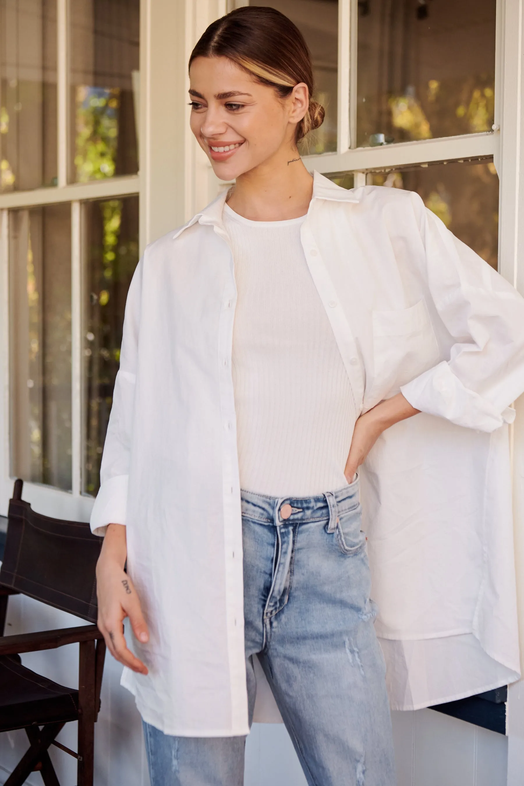 Jennifer Oversized White Button Up Shirt