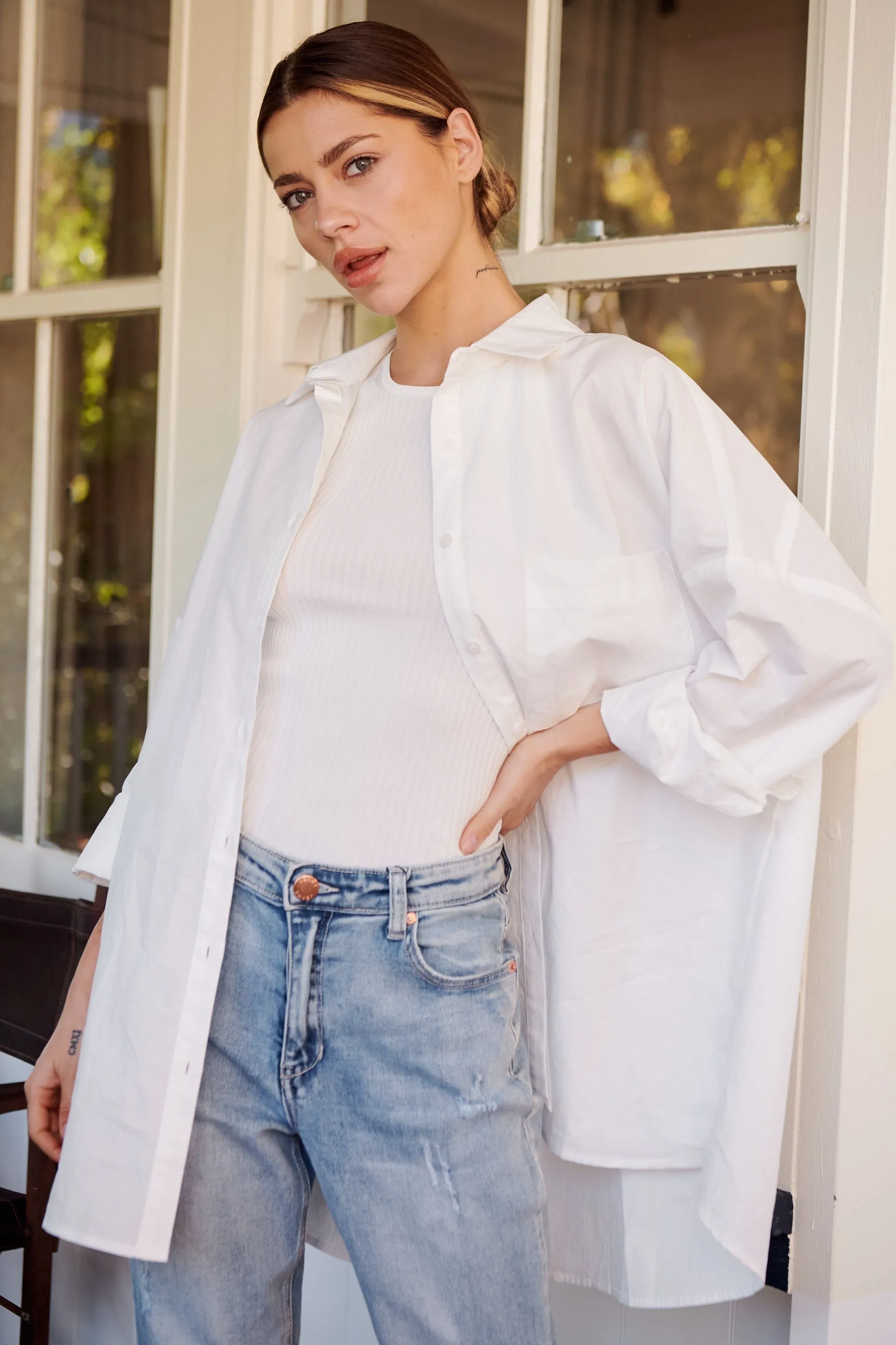 Jennifer Oversized White Button Up Shirt