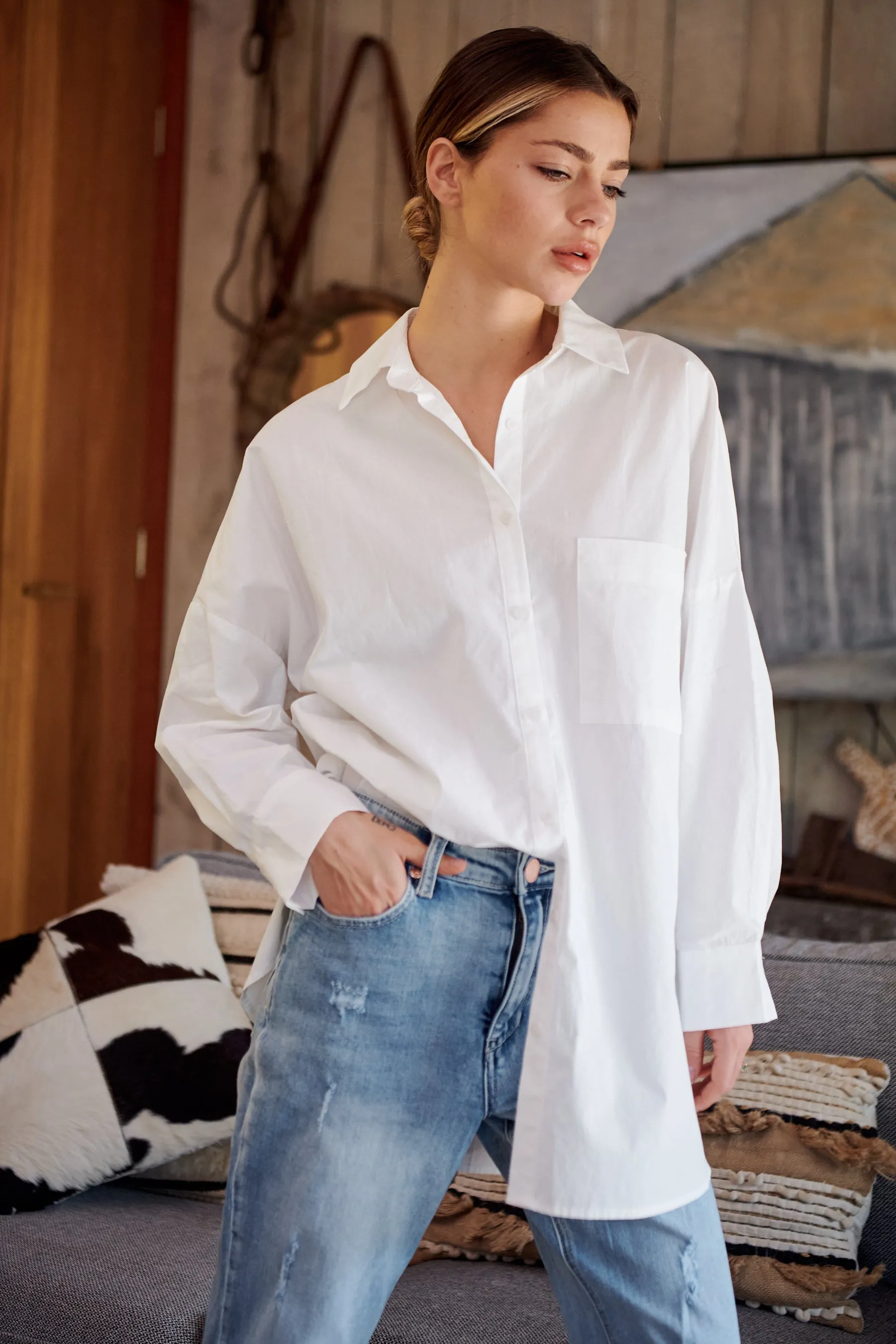 Jennifer Oversized White Button Up Shirt