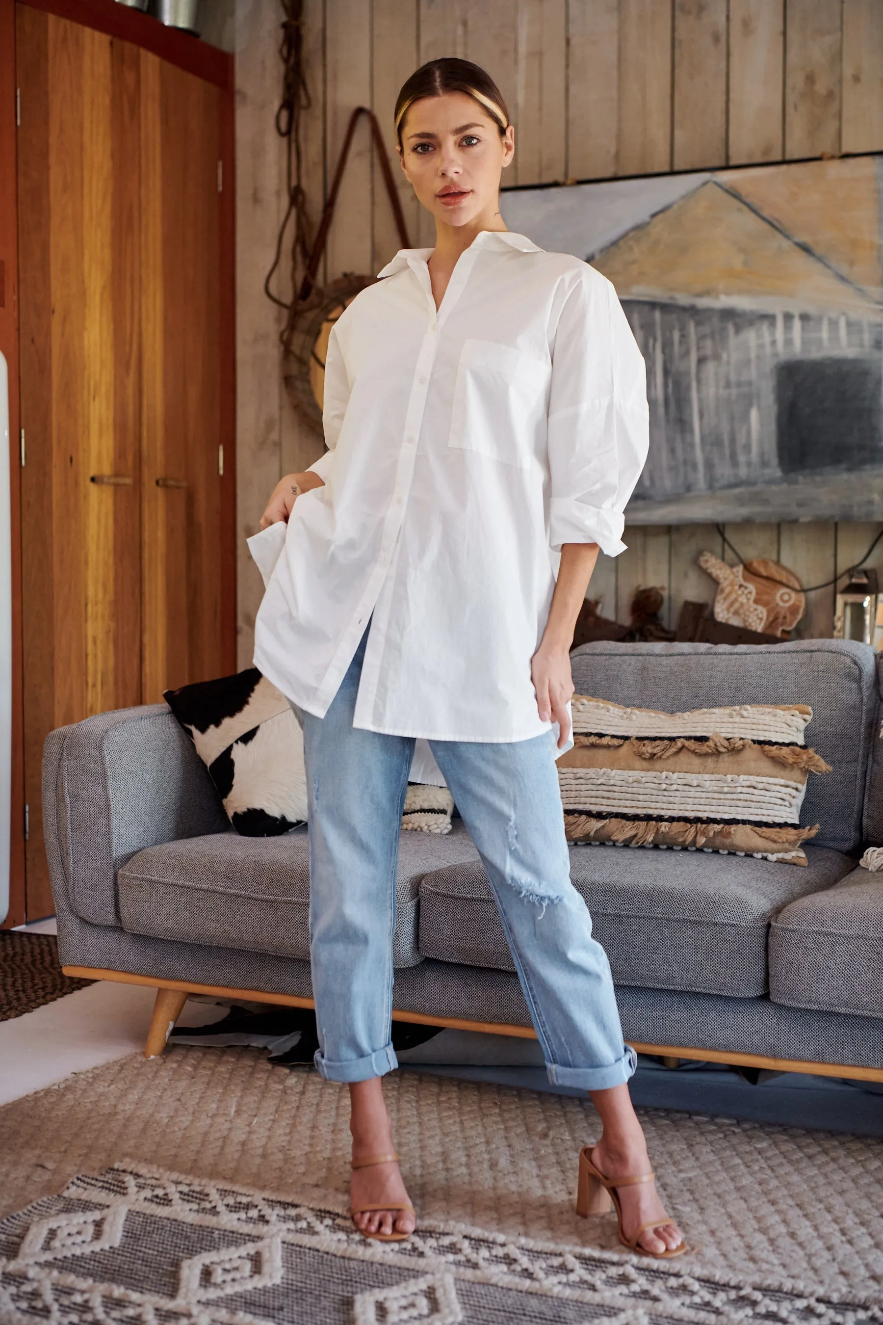 Jennifer Oversized White Button Up Shirt