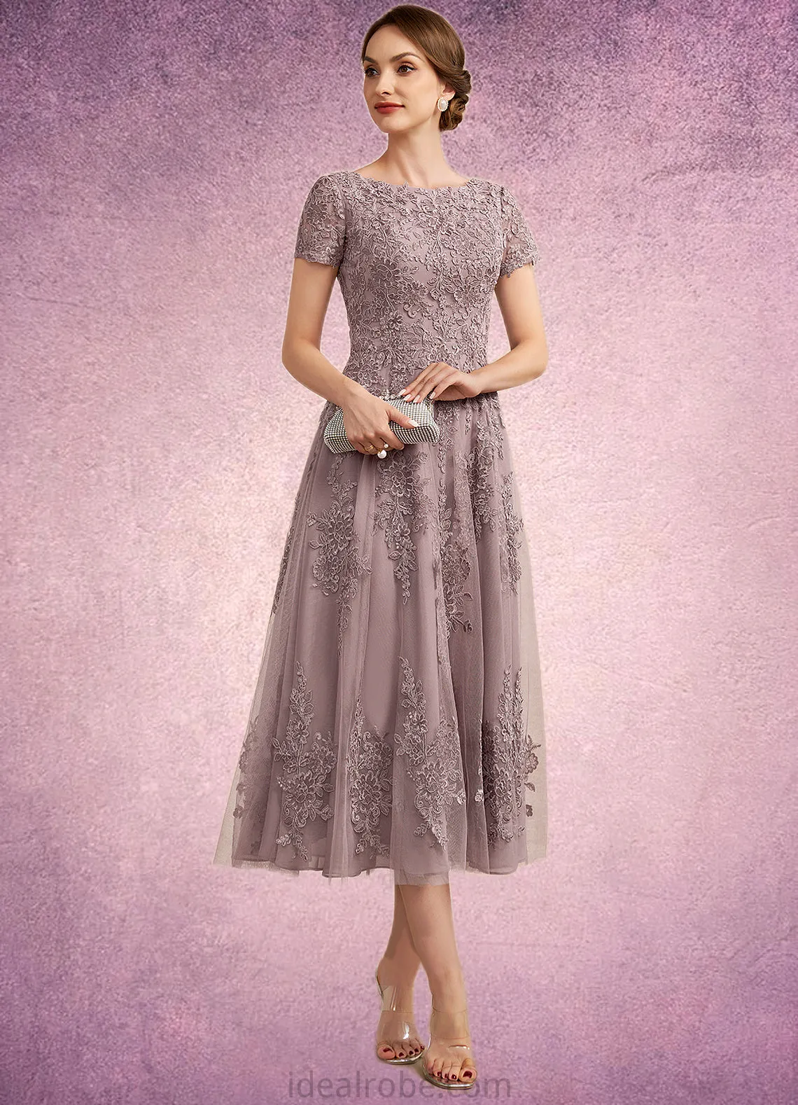 Jocelynn A-Line Scoop Neck Tea-Length Tulle Lace Mother of the Bride Dress STK126P0014538