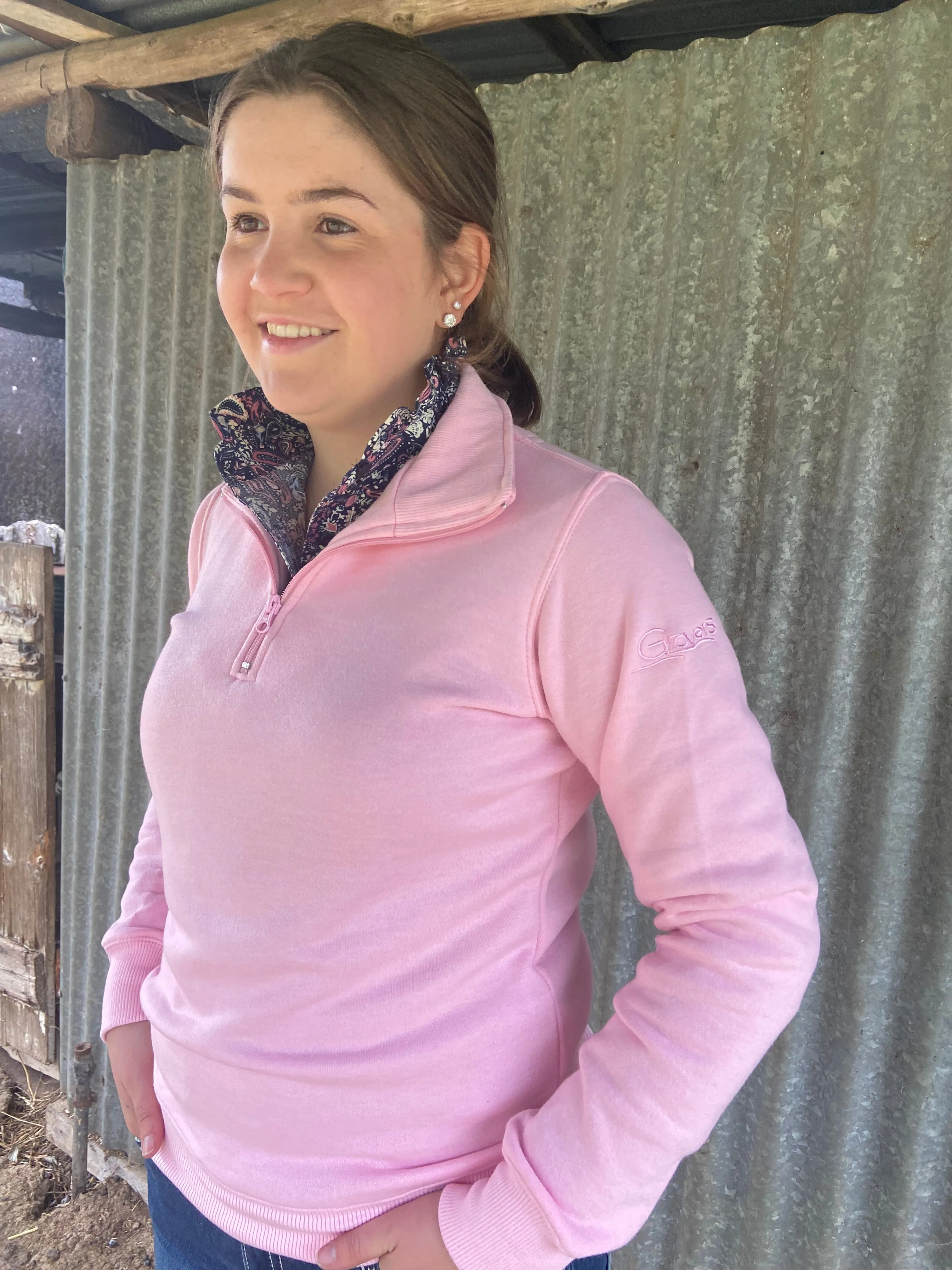 Ladies Pink 1/2 Zip Jumper