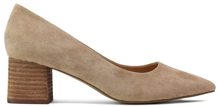 Ladies Suede Block Heel Pump