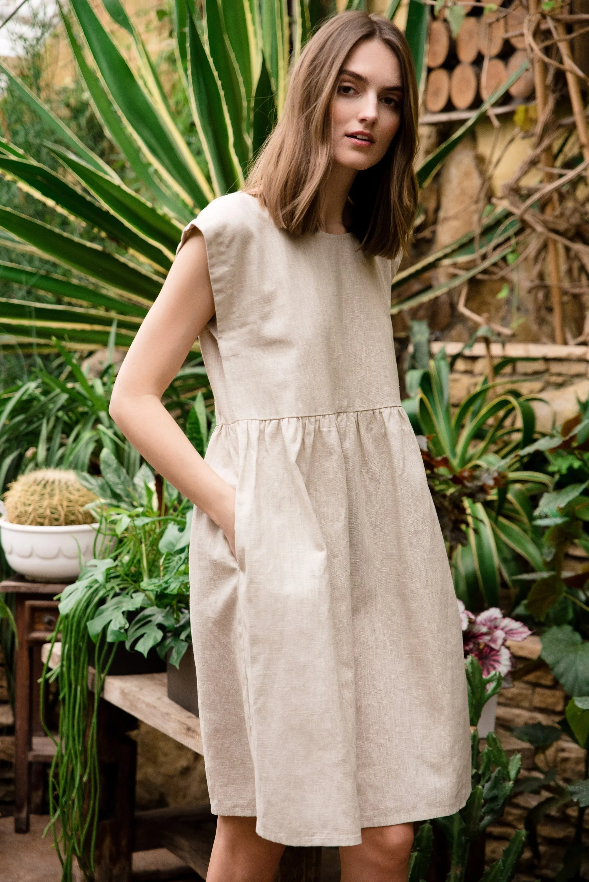 LeMuse linen dress LUNA, Beige, XS