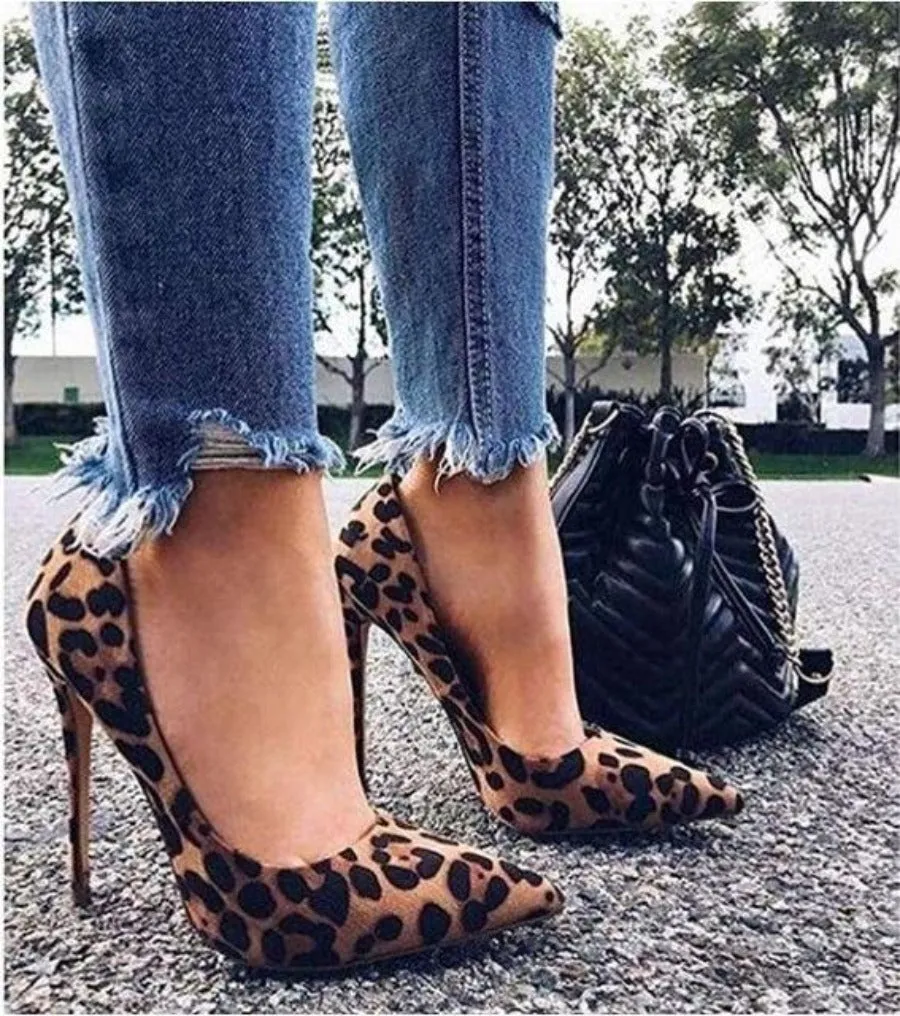 Leopard Pointed Toe High Heels Pumps