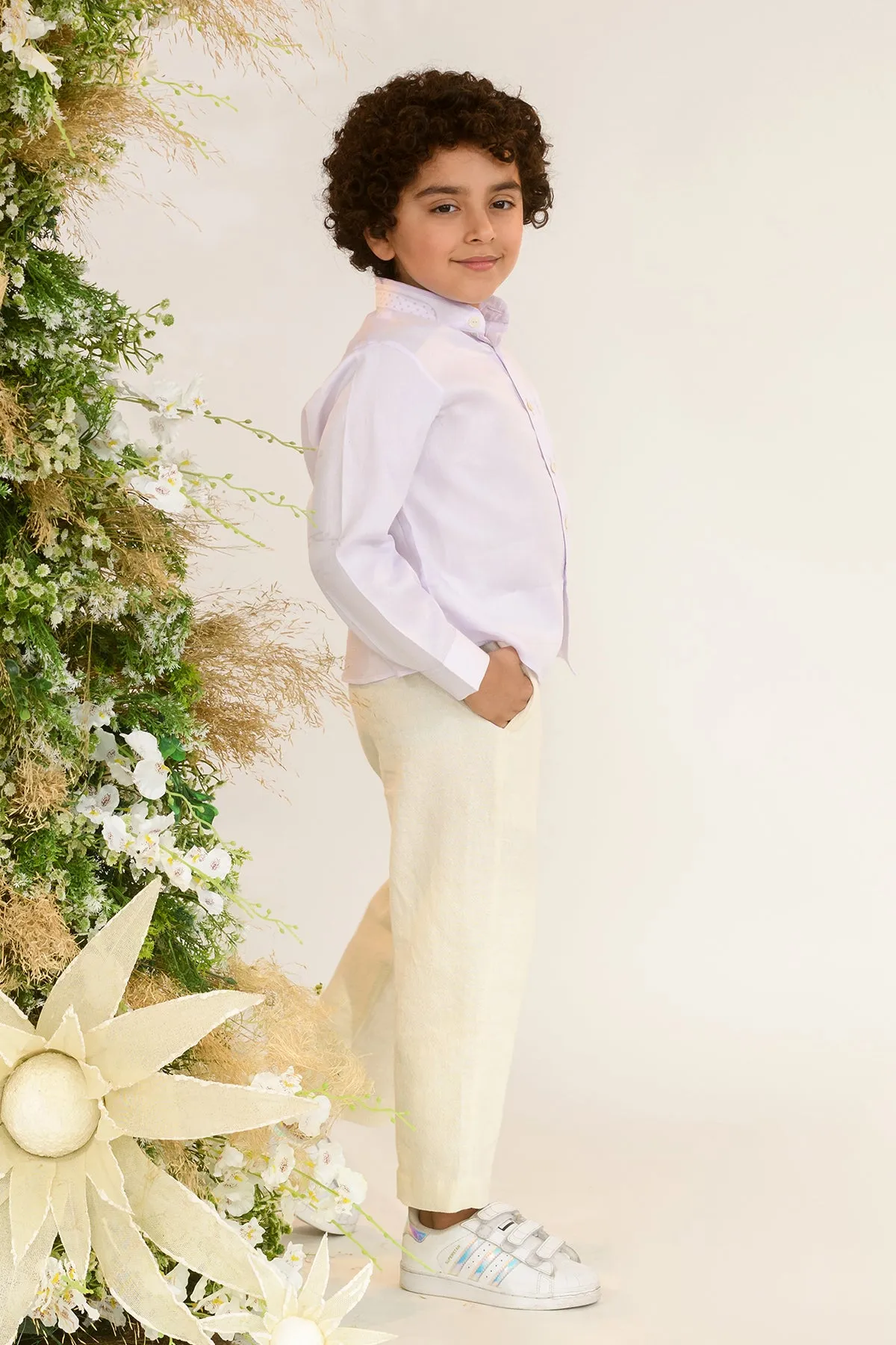 Lily of the Valley- Lavender Colour Cotton Shirt For Boys