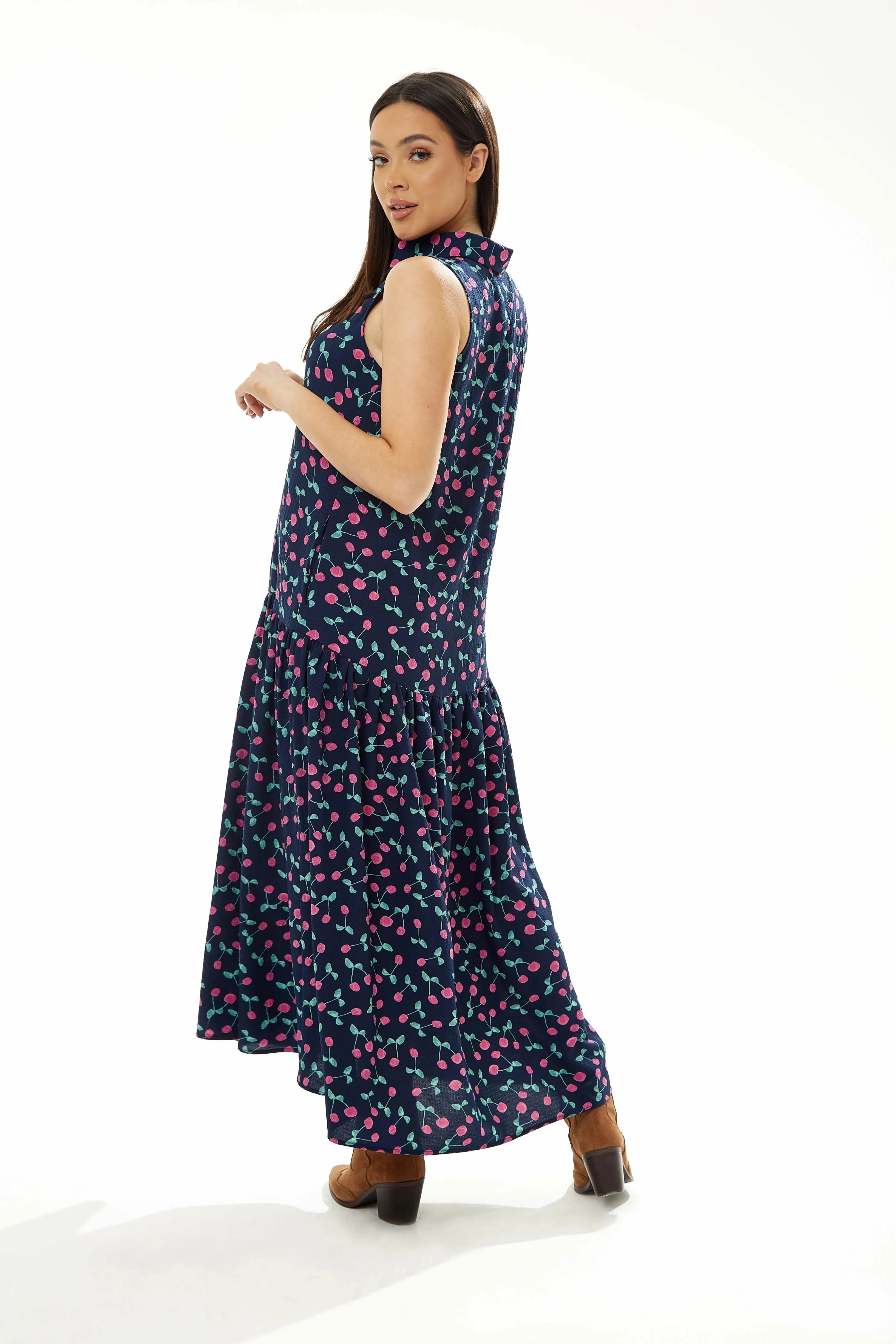 Liquorish Oversized Cherry Print Maxi Dress