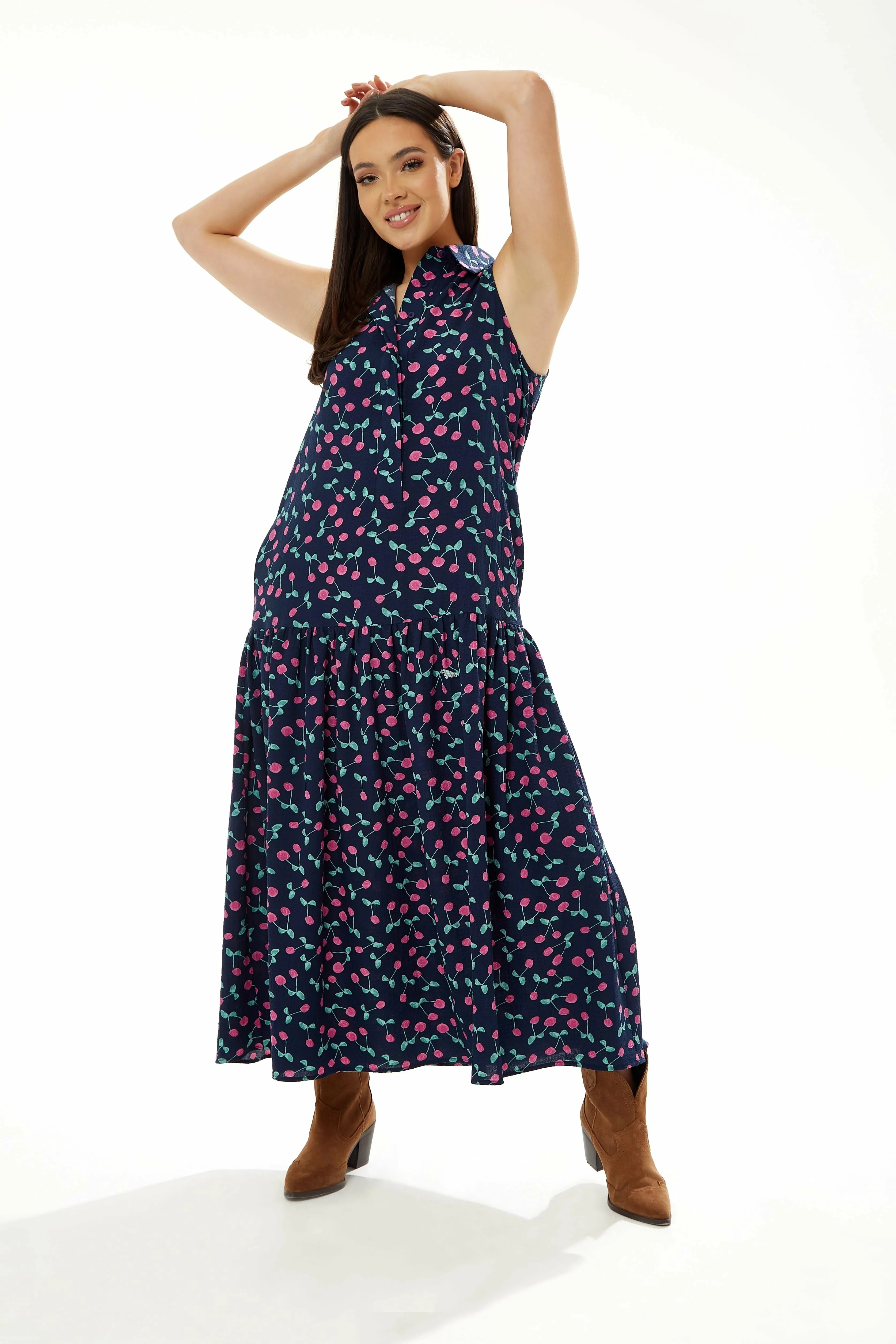 Liquorish Oversized Cherry Print Maxi Dress