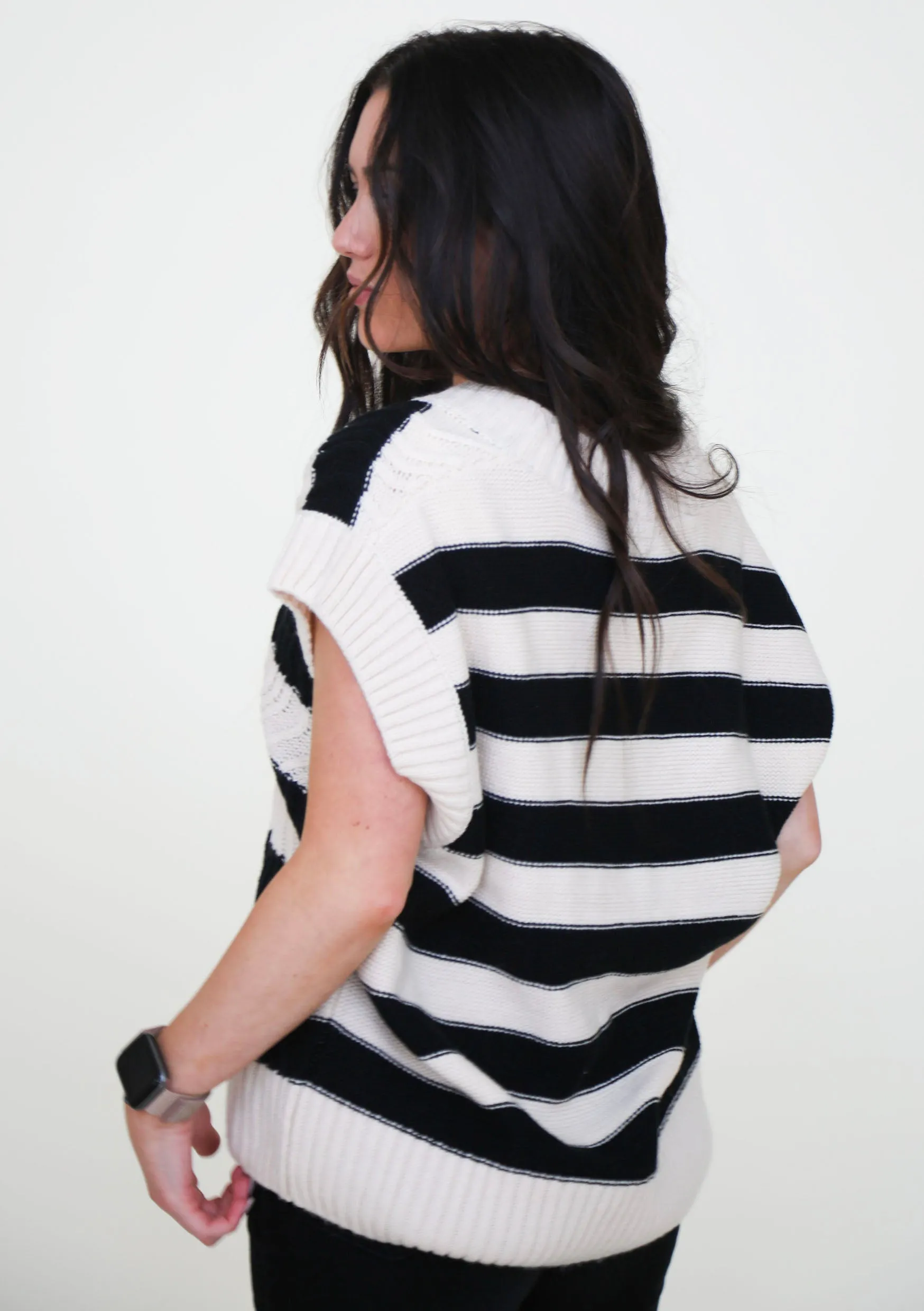 Live Boldly Stripe Cable Vest Sweater