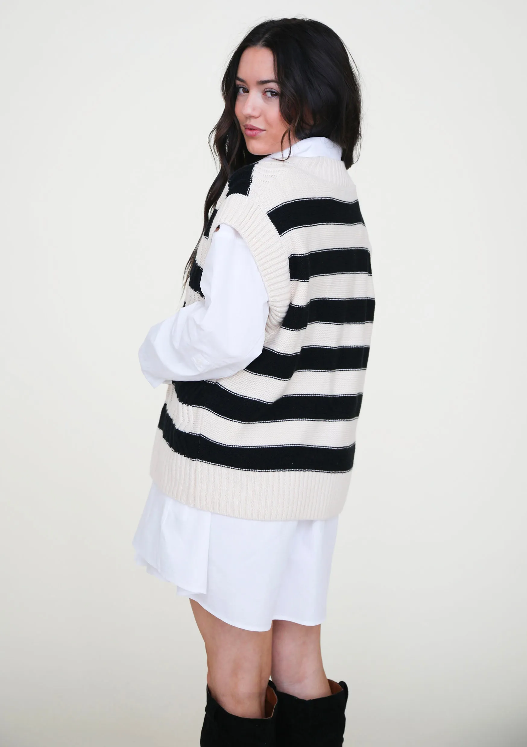 Live Boldly Stripe Cable Vest Sweater