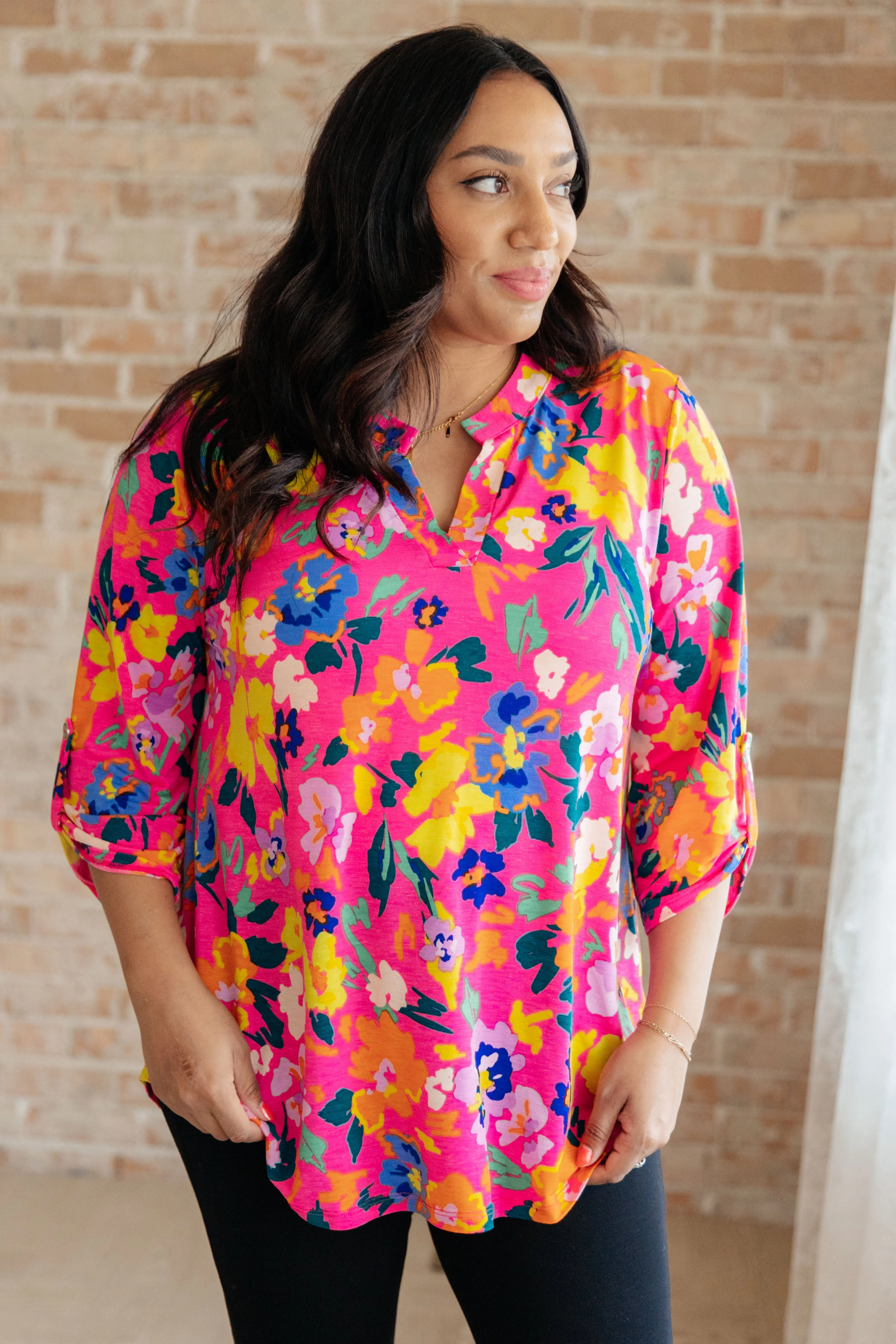 Lizzy Top in Hot Pink Floral