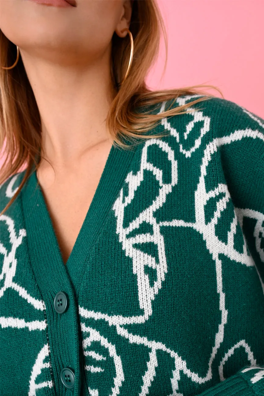 Lush Green/Cream Merino Mushroom Cardigan