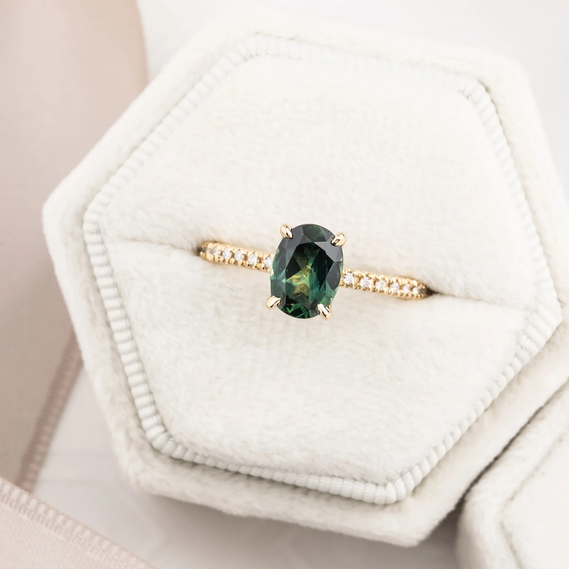 Maria Ring 1.53ct Green Queensland Sapphire, 14k Yellow Gold (One of a kind)