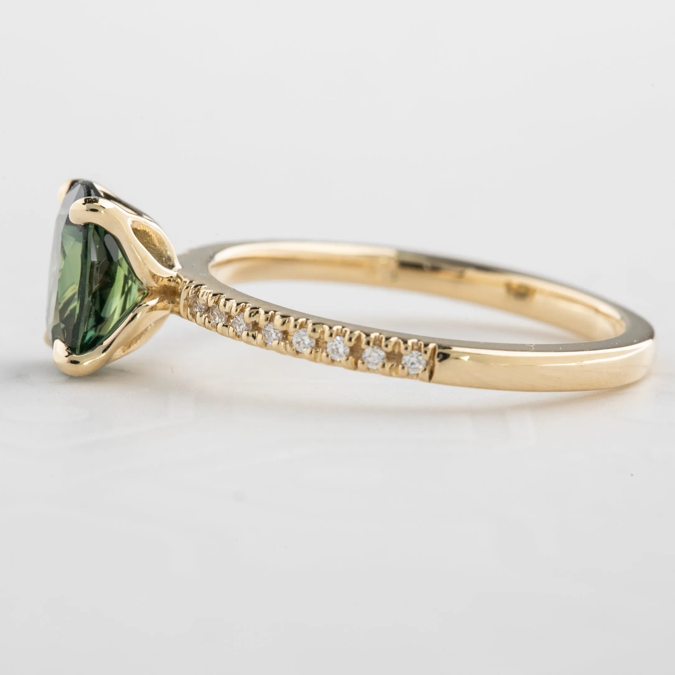 Maria Ring 1.53ct Green Queensland Sapphire, 14k Yellow Gold (One of a kind)