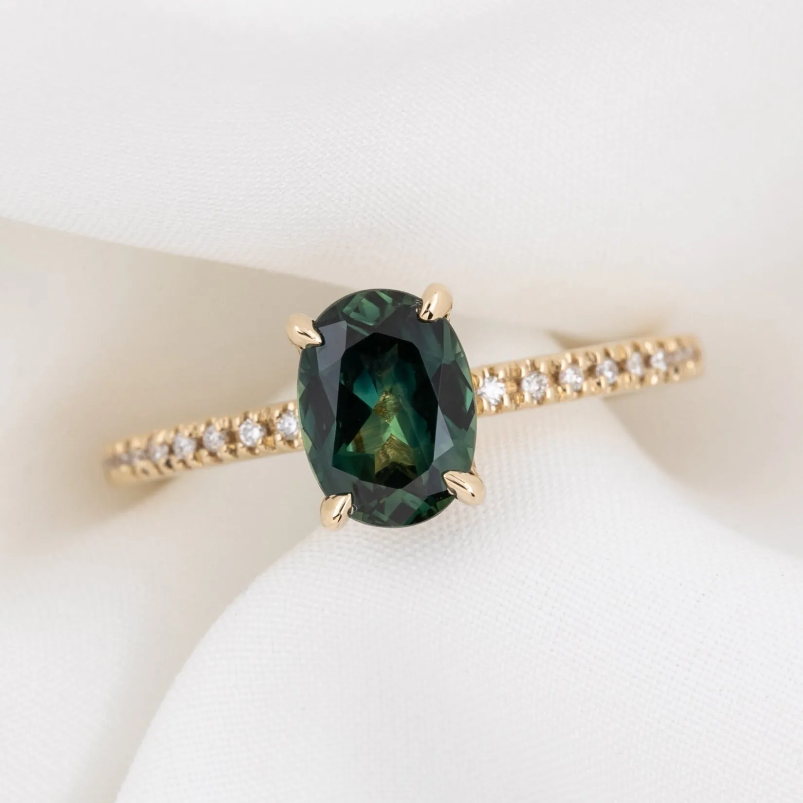 Maria Ring 1.53ct Green Queensland Sapphire, 14k Yellow Gold (One of a kind)