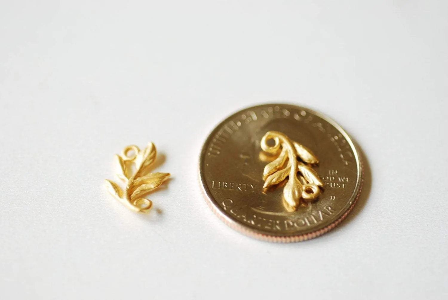 Matte Wholesale Vermeil Gold Fern Leaf Charm Connector -18k gold plated over sterling silver, vermeil gold flower nature leaf charm