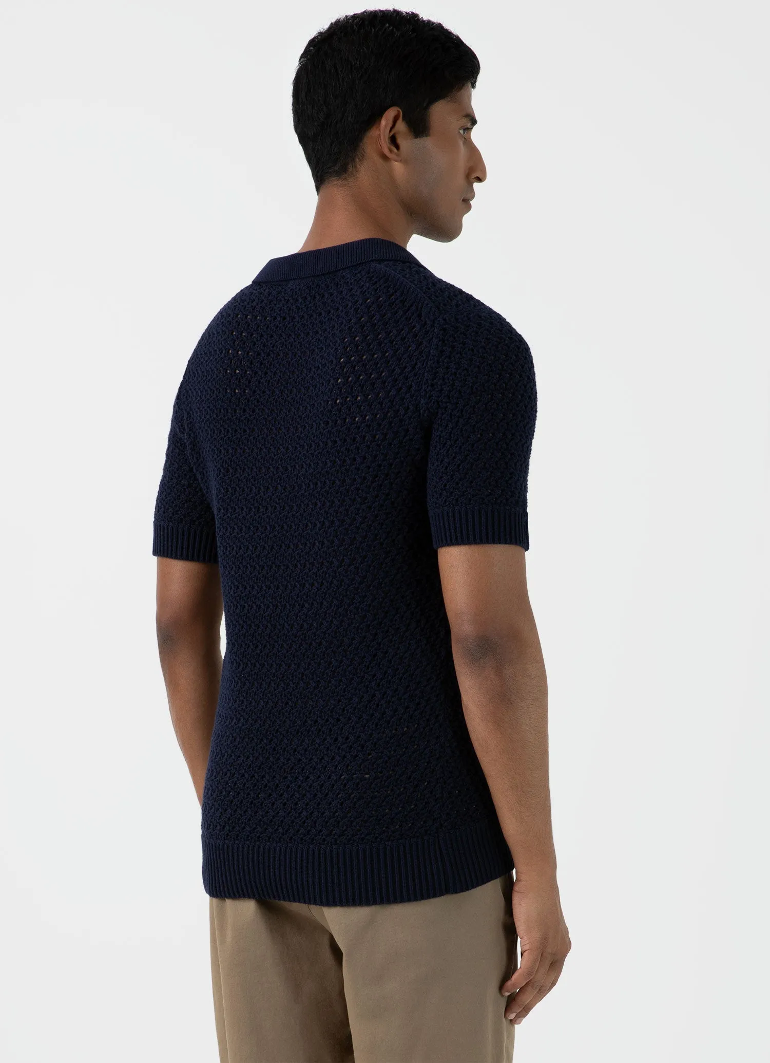 Men's Open Stitch Polo Shirt in Navy