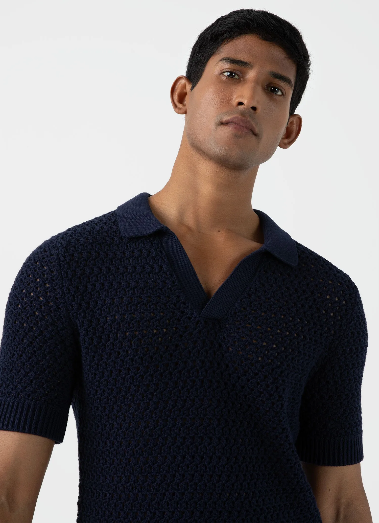 Men's Open Stitch Polo Shirt in Navy