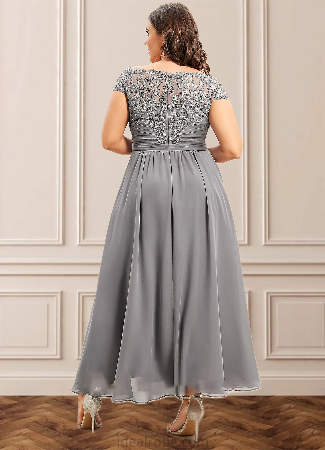 Natalia A-Line Scoop Neck Asymmetrical Chiffon Lace Mother of the Bride Dress STK126P0014556