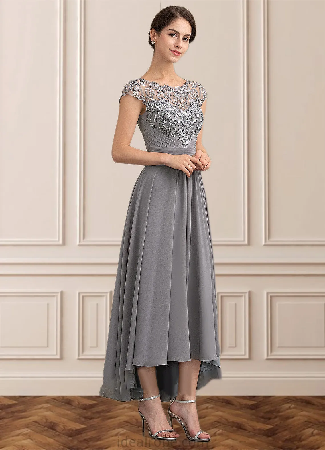 Natalia A-Line Scoop Neck Asymmetrical Chiffon Lace Mother of the Bride Dress STK126P0014556