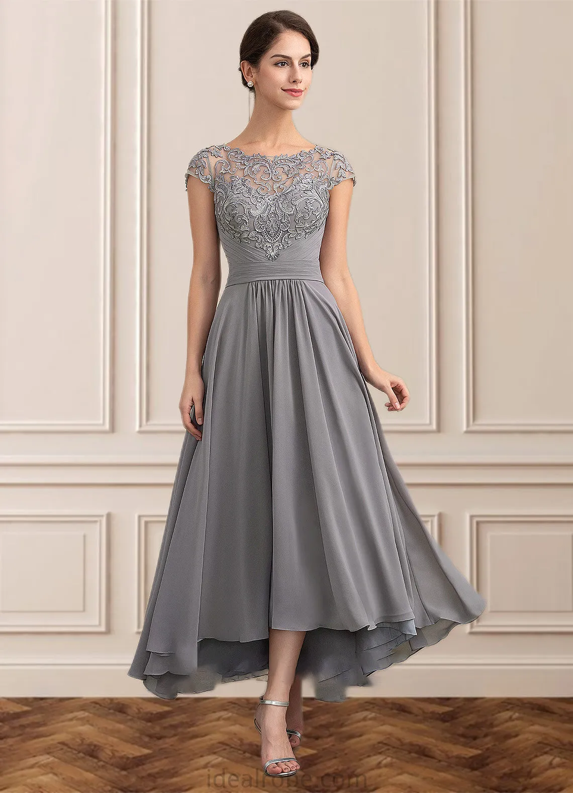 Natalia A-Line Scoop Neck Asymmetrical Chiffon Lace Mother of the Bride Dress STK126P0014556