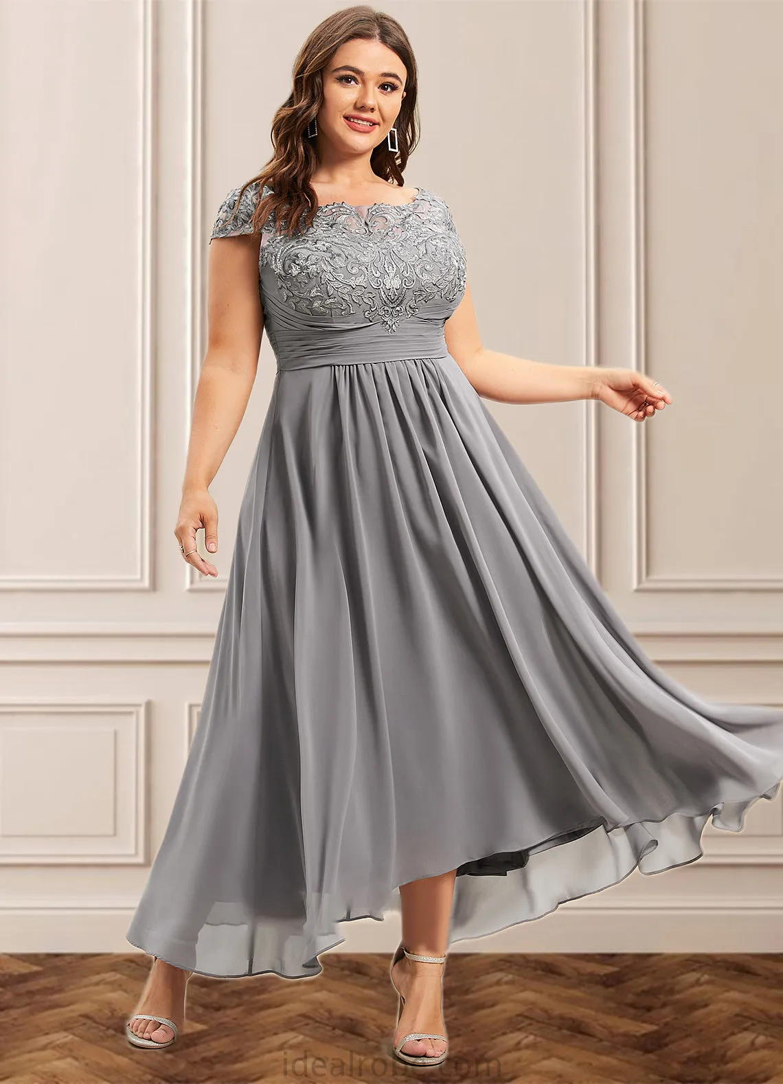 Natalia A-Line Scoop Neck Asymmetrical Chiffon Lace Mother of the Bride Dress STK126P0014556