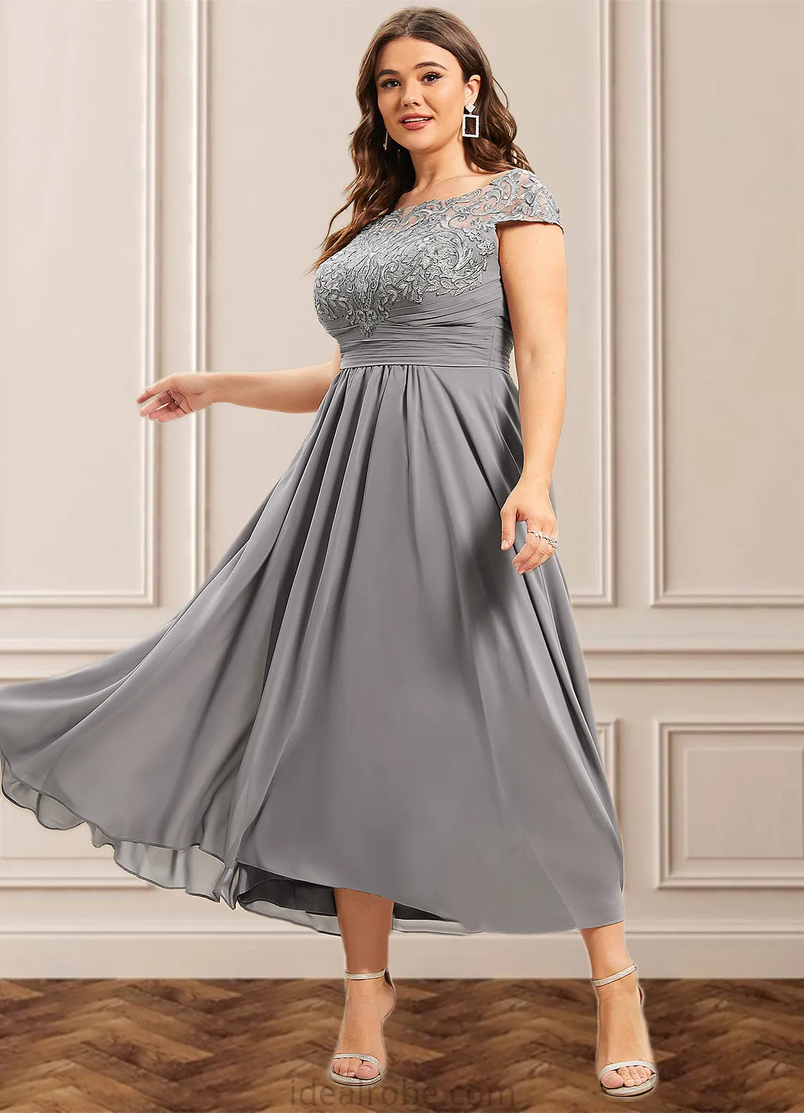 Natalia A-Line Scoop Neck Asymmetrical Chiffon Lace Mother of the Bride Dress STK126P0014556