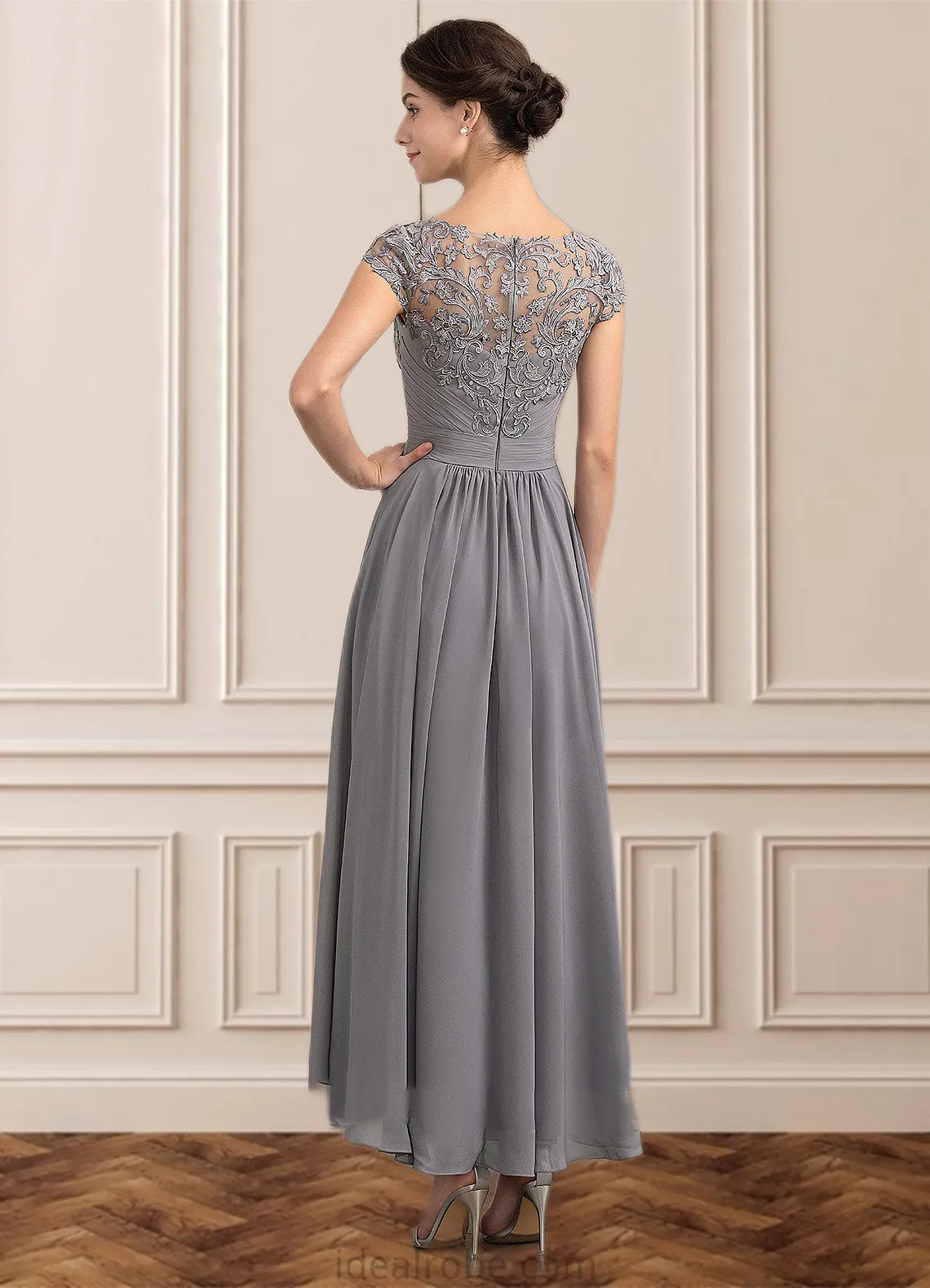 Natalia A-Line Scoop Neck Asymmetrical Chiffon Lace Mother of the Bride Dress STK126P0014556