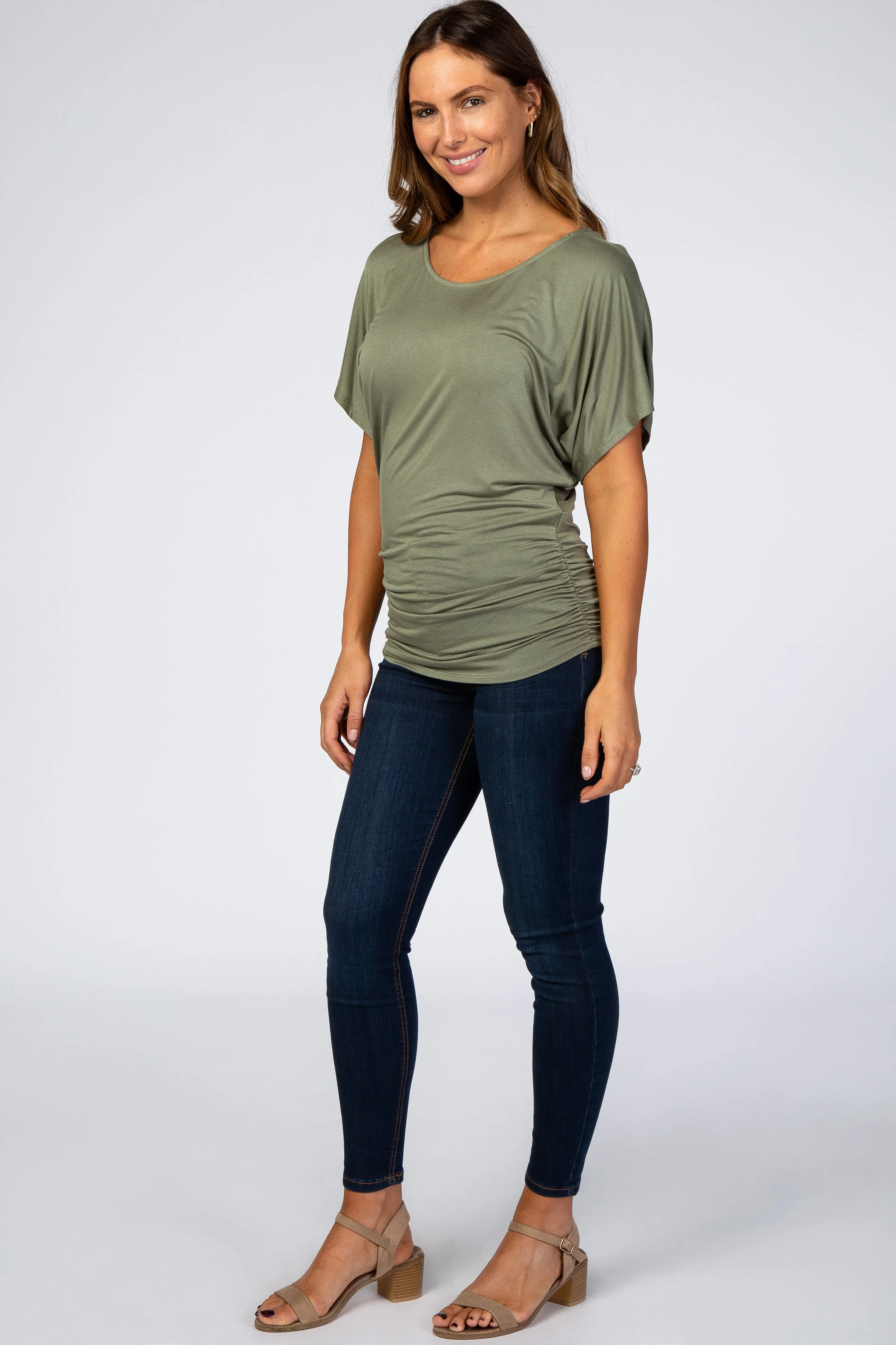 Olive Basic Fitted Dolman Sleeve Top