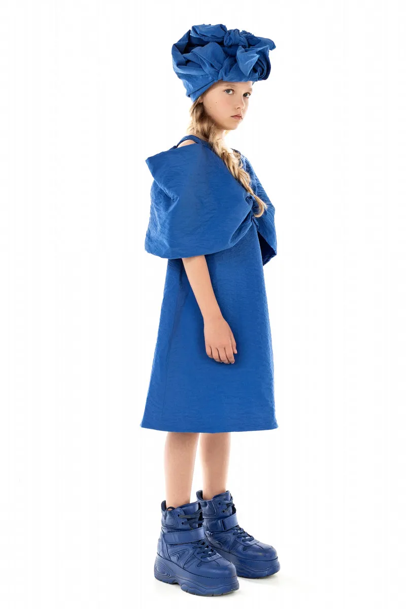 OVERSIZED FRONT BOW COBALT DRESS