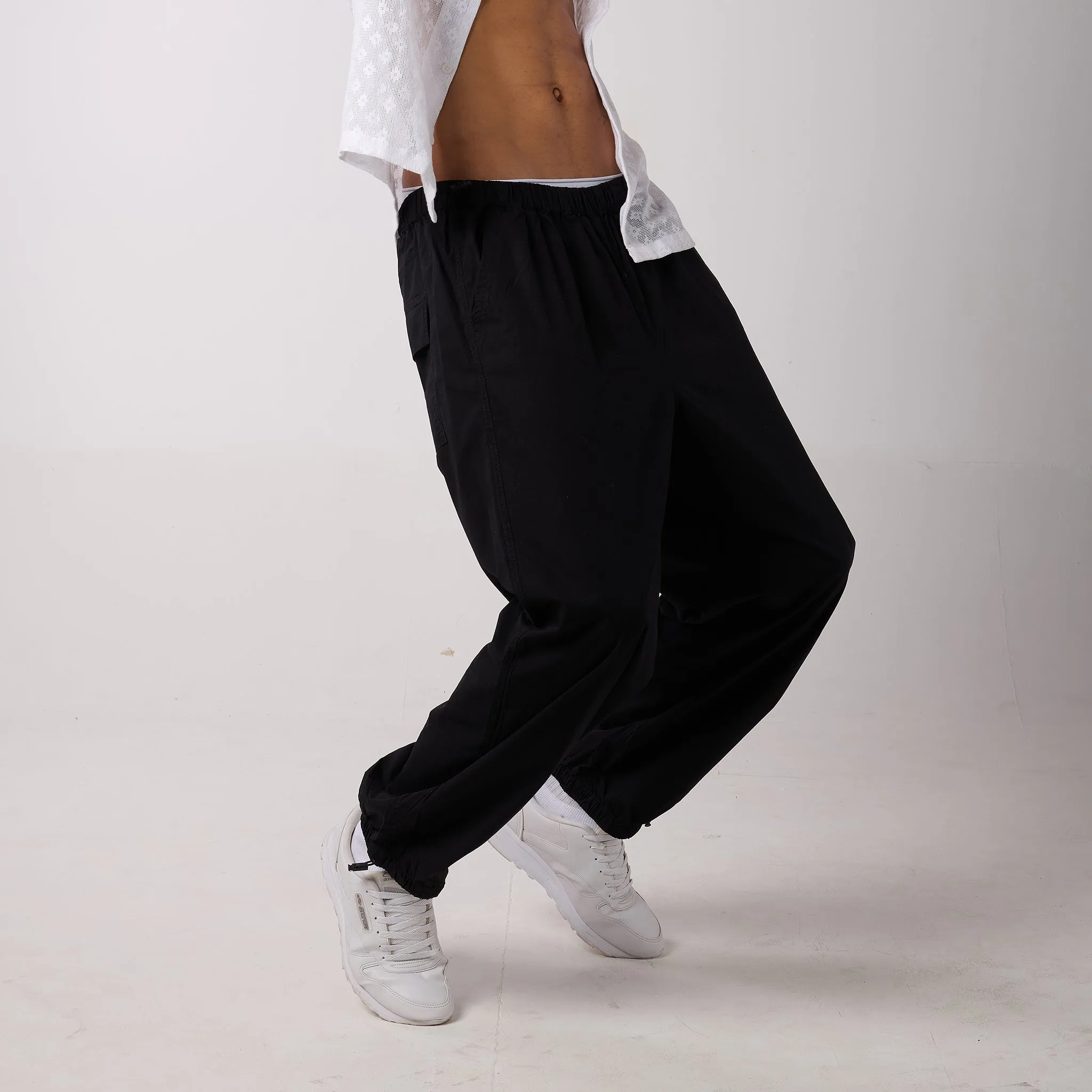 Oversized Parachute Pants for Men in Black