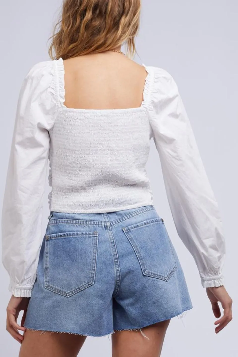 Peggy Crop White LS Top