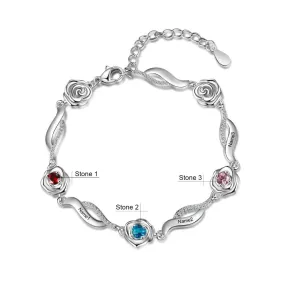 Personalized 3 Names Rose Flower Bracelets