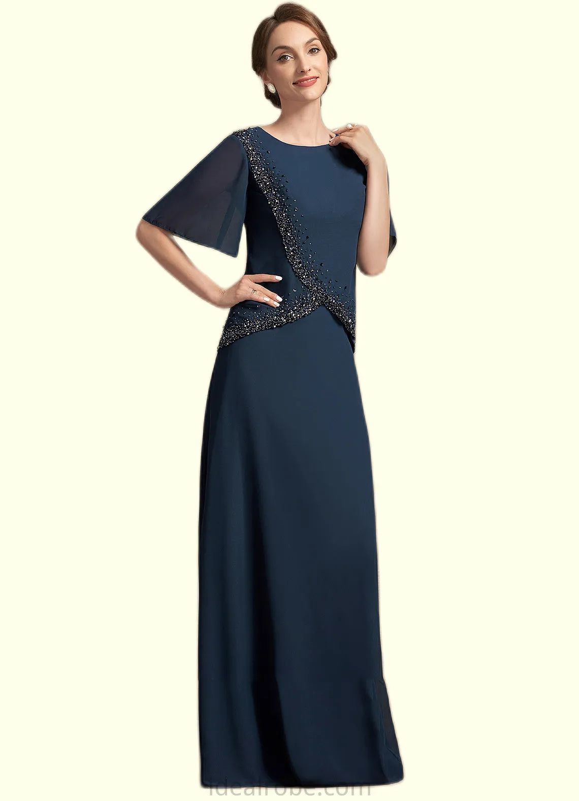 Peyton A-Line Scoop Neck Floor-Length Chiffon Mother of the Bride Dress With Beading Sequins STK126P0014787