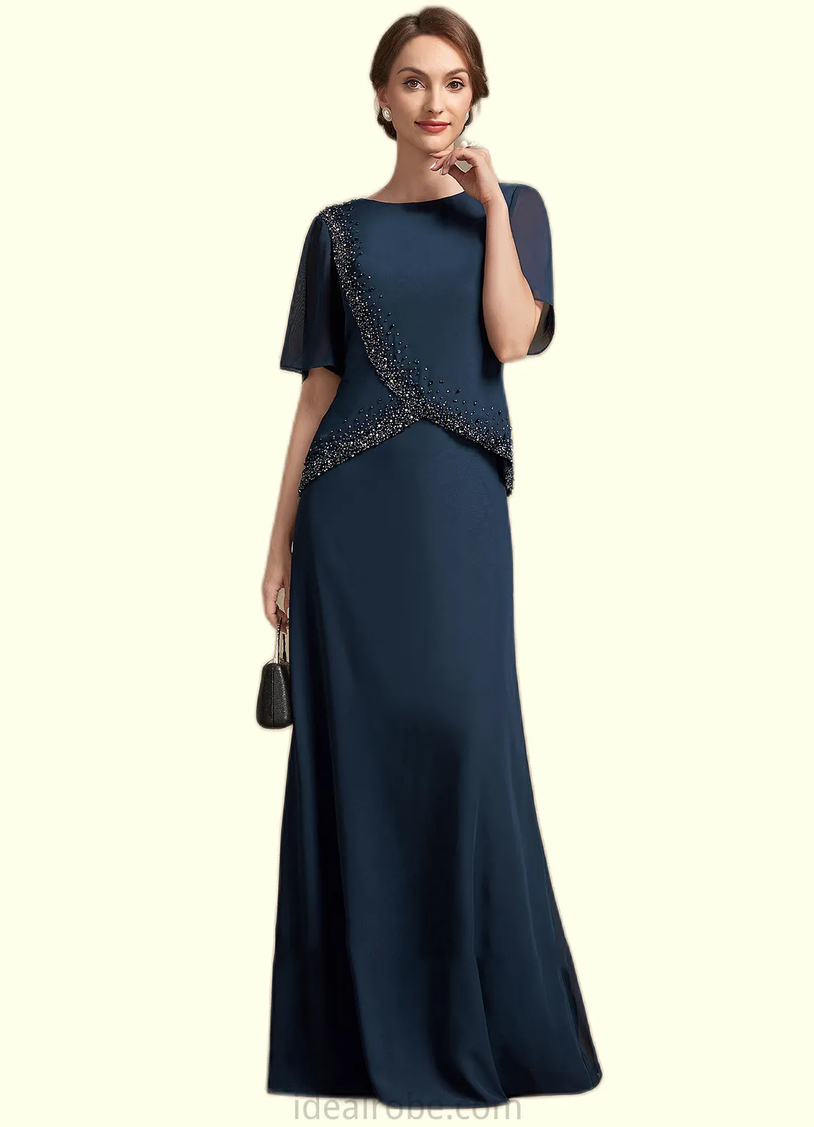 Peyton A-Line Scoop Neck Floor-Length Chiffon Mother of the Bride Dress With Beading Sequins STK126P0014787